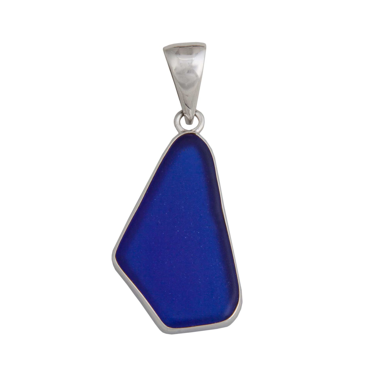 Sterling Silver Cobalt Blue Recycled Glass Pendant - Front View | Charles Albert Jewelry