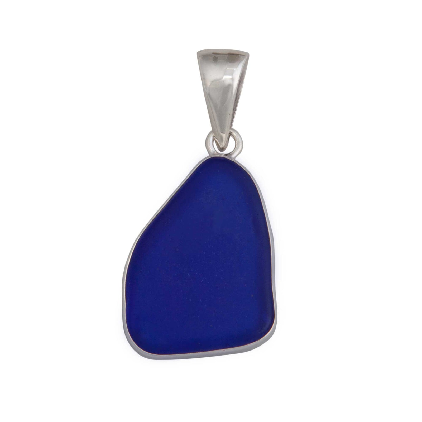 Sterling Silver Cobalt Blue Recycled Glass Pendant - Front View | Charles Albert Jewelry