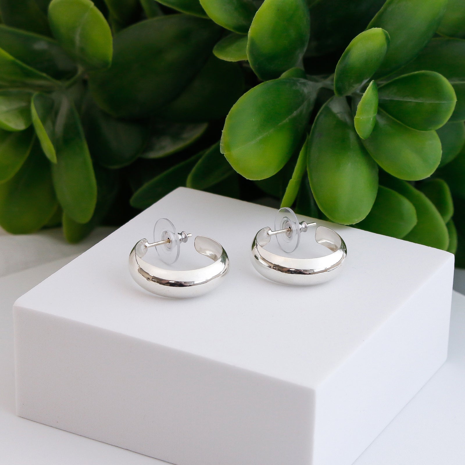 Sterling Silver Dome Hoop Petite Post Earrings | Charles Albert Jewelry