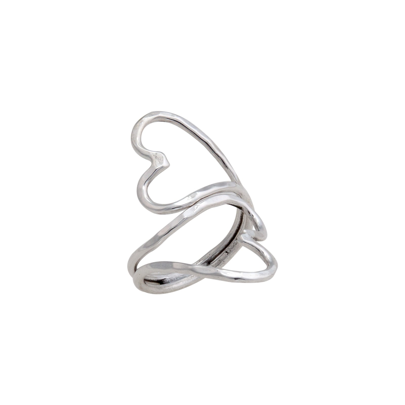 Sterling Silver Double Heart Hammered Adjustable Ring | Charles Albert Jewelry