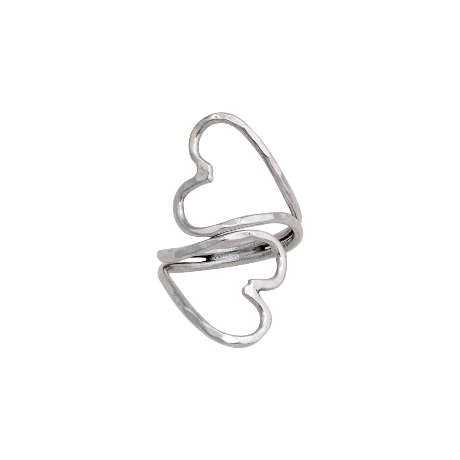 Sterling Silver Double Heart Hammered Adjustable Ring | Charles Albert Jewelry