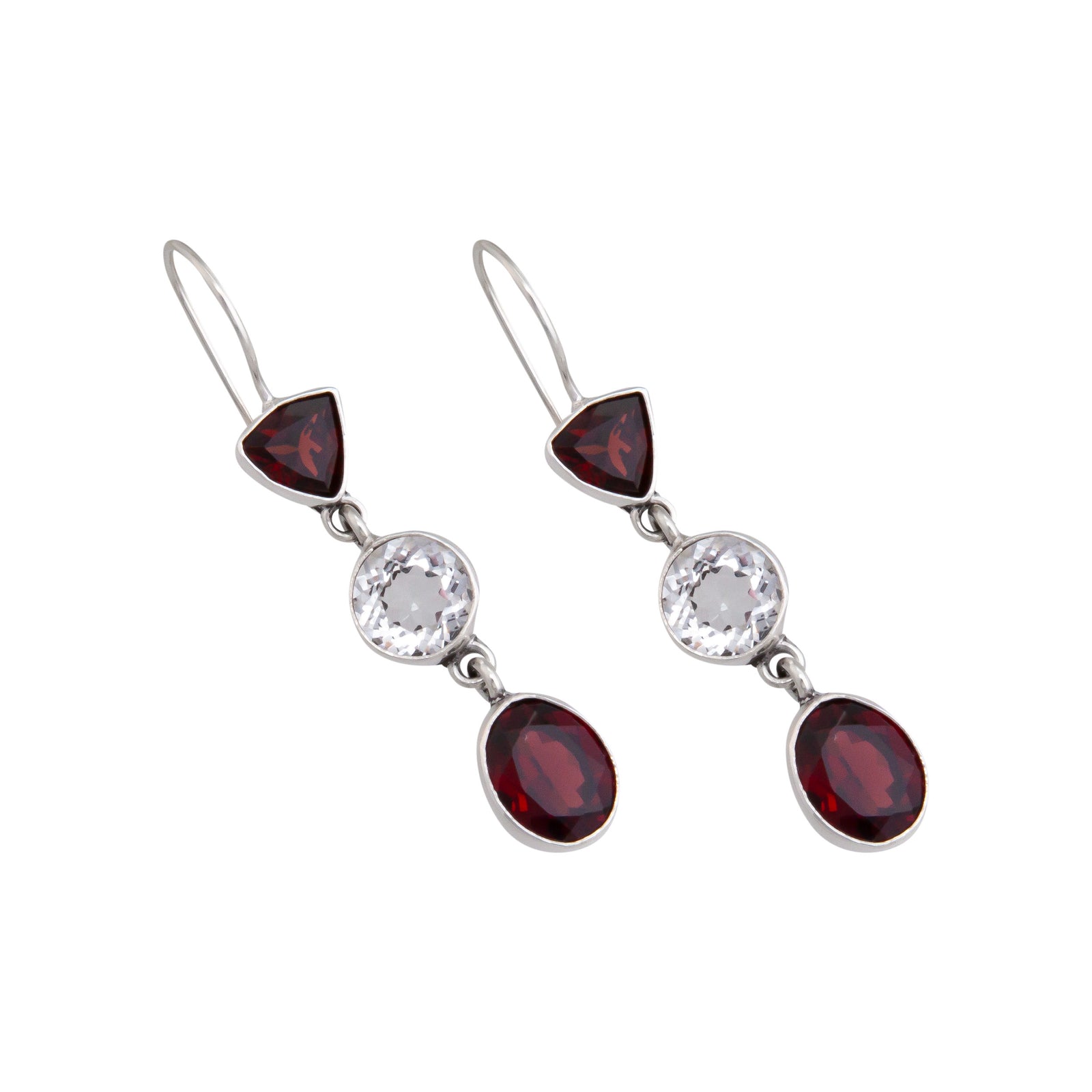Sterling Silver Garnet and Quartz Drop Earrings | Charles Albert Jewelry