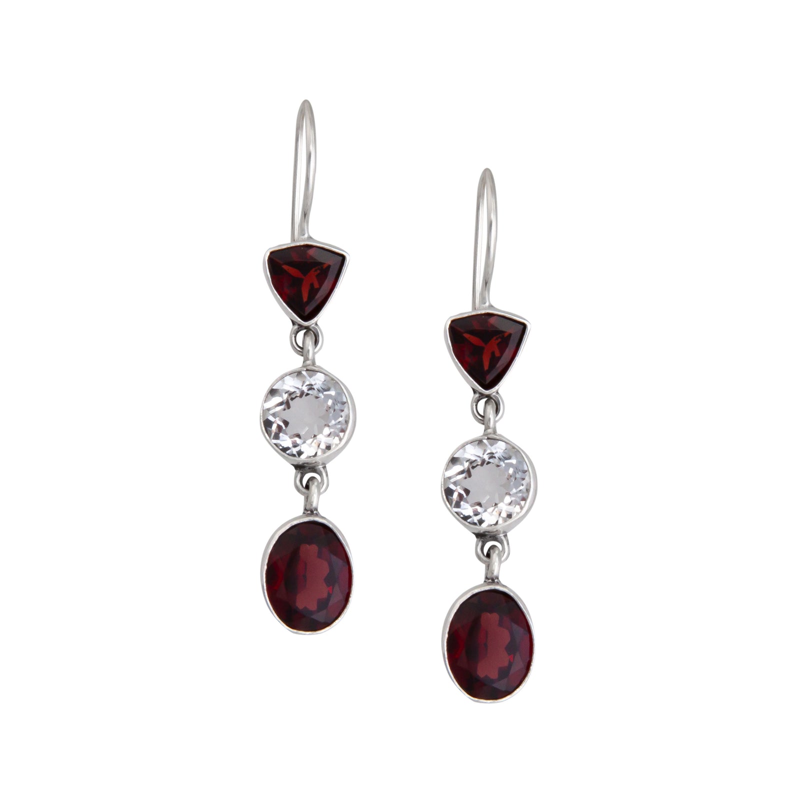 Sterling Silver Garnet and Quartz Drop Earrings | Charles Albert Jewelry