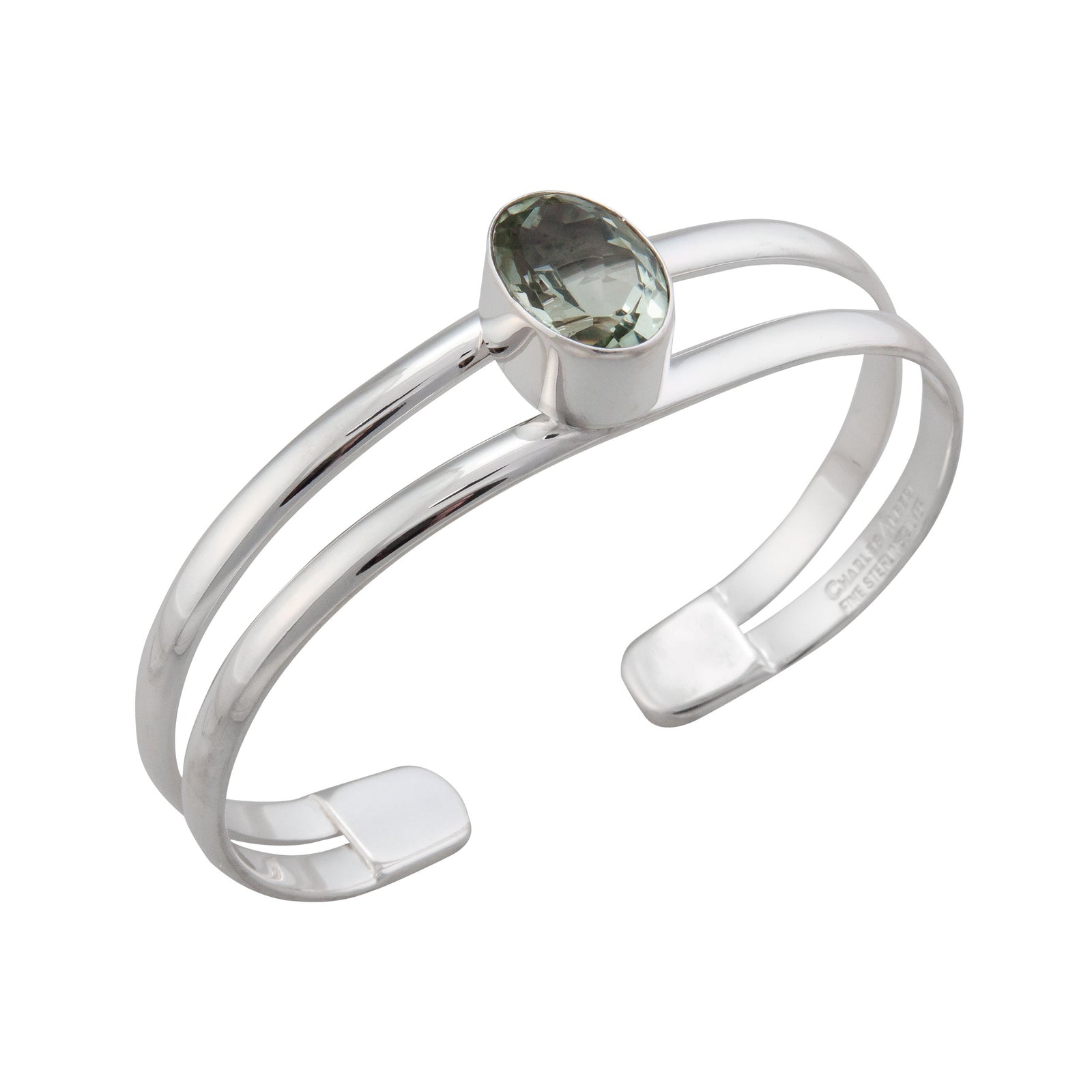 Sterling Silver Green Amethyst Double Band Cuff | Charles Albert Jewelry
