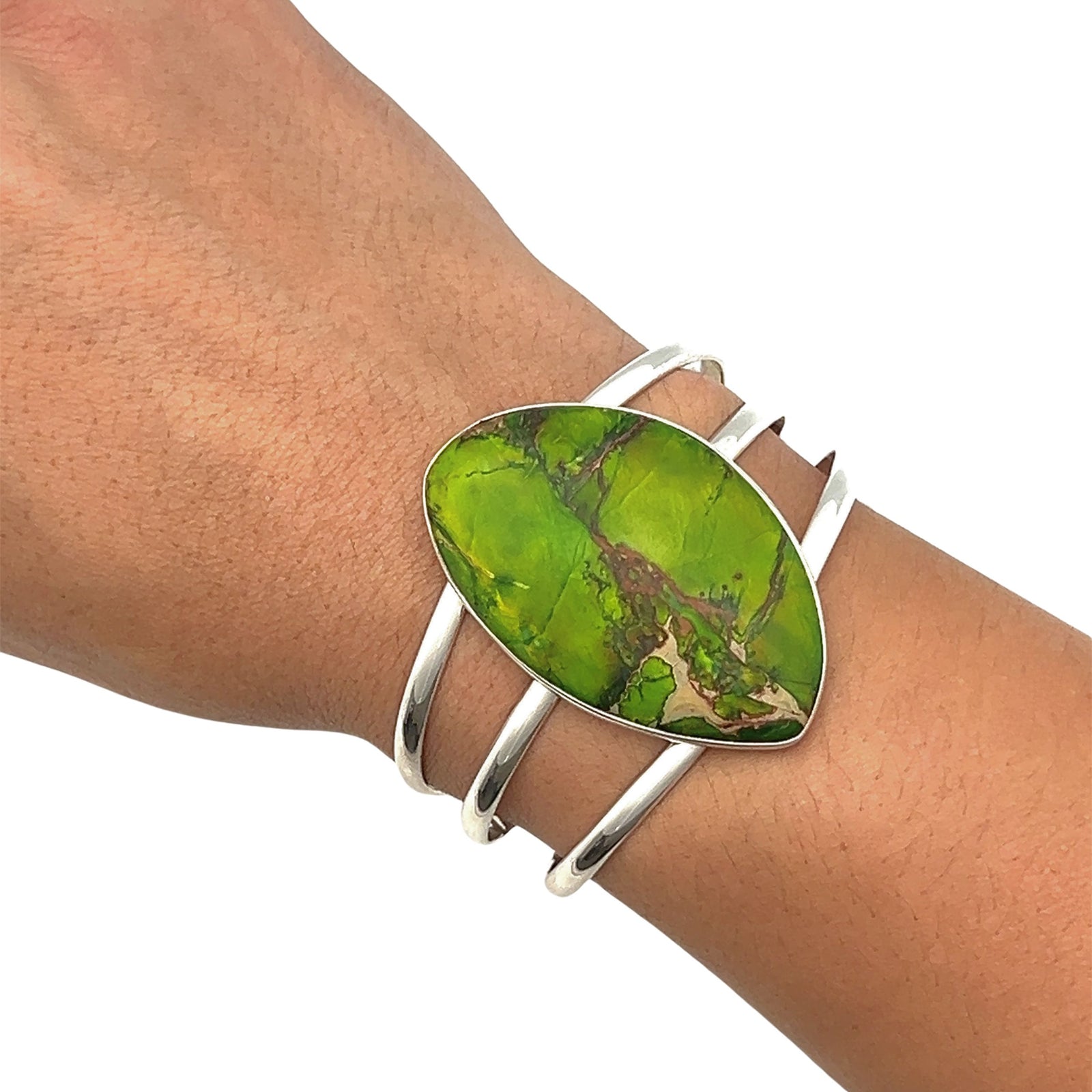 Sterling Silver Green Color-Enhanced Jasper Multi Band Cuff - Style #14 | Charles Albert Jewelry