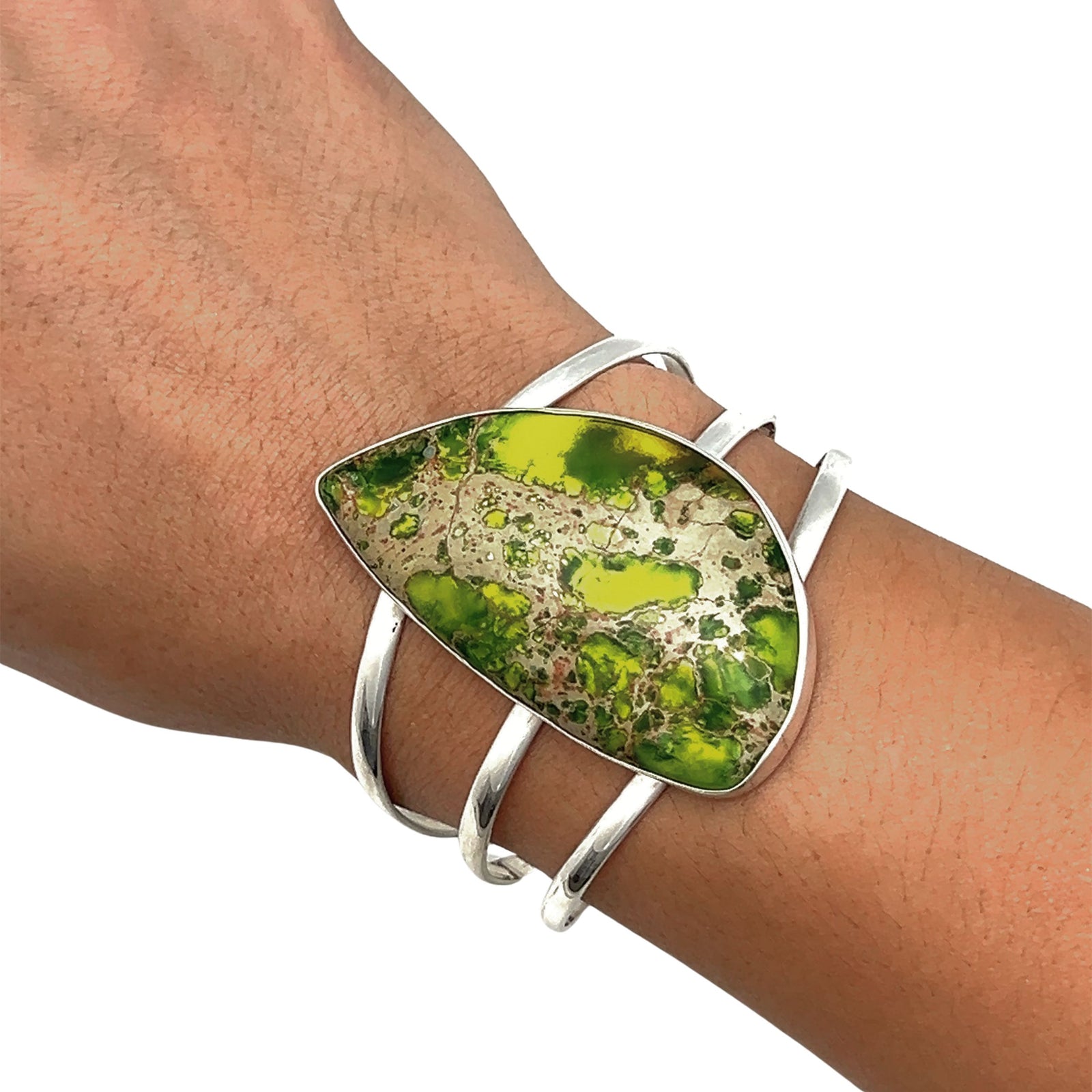 Sterling Silver Green Color-Enhanced Jasper Multi Band Cuff - Style #1 | Charles Albert Jewelry