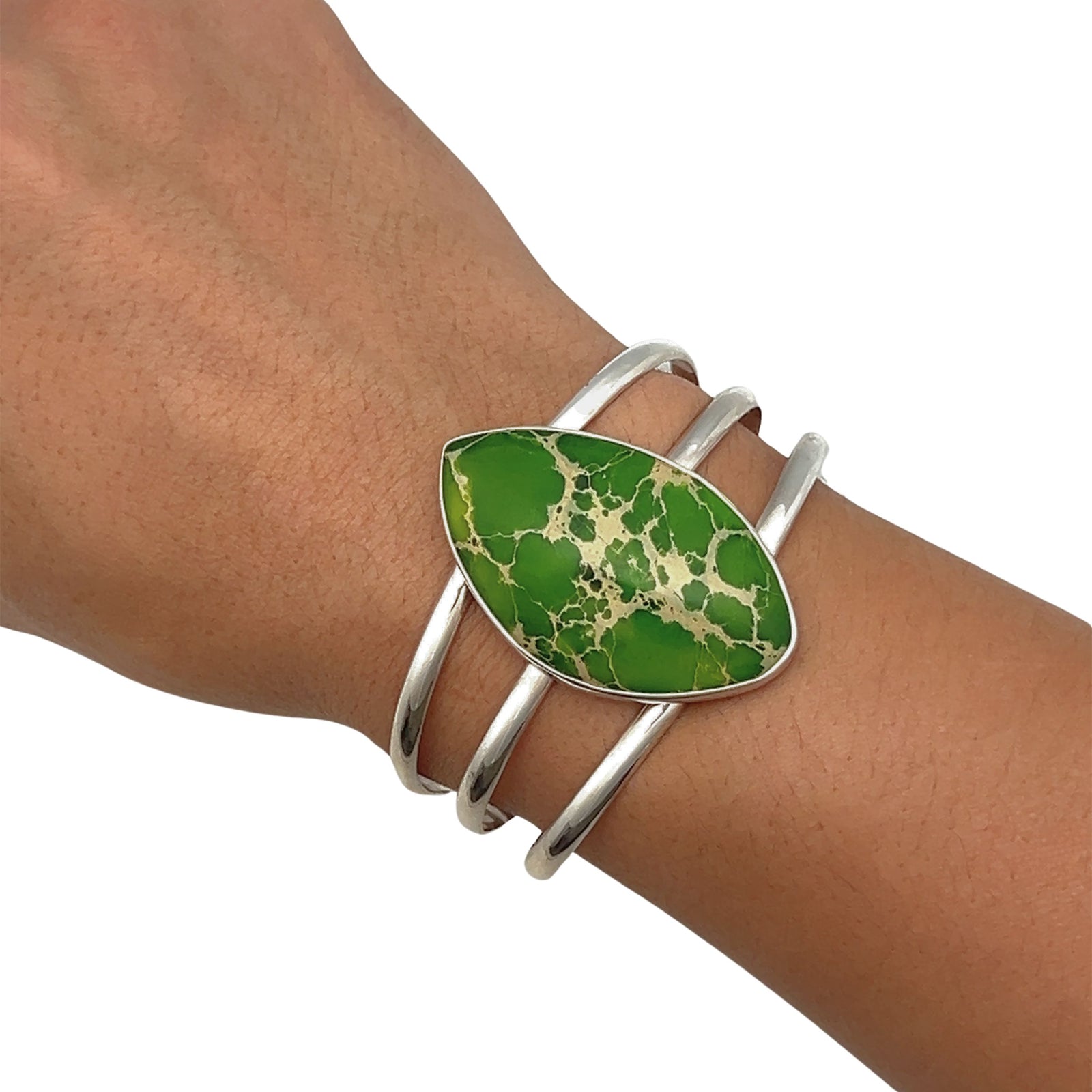 Sterling Silver Green Color-Enhanced Jasper Multi Band Cuff - Style #3 | Charles Albert Jewelry