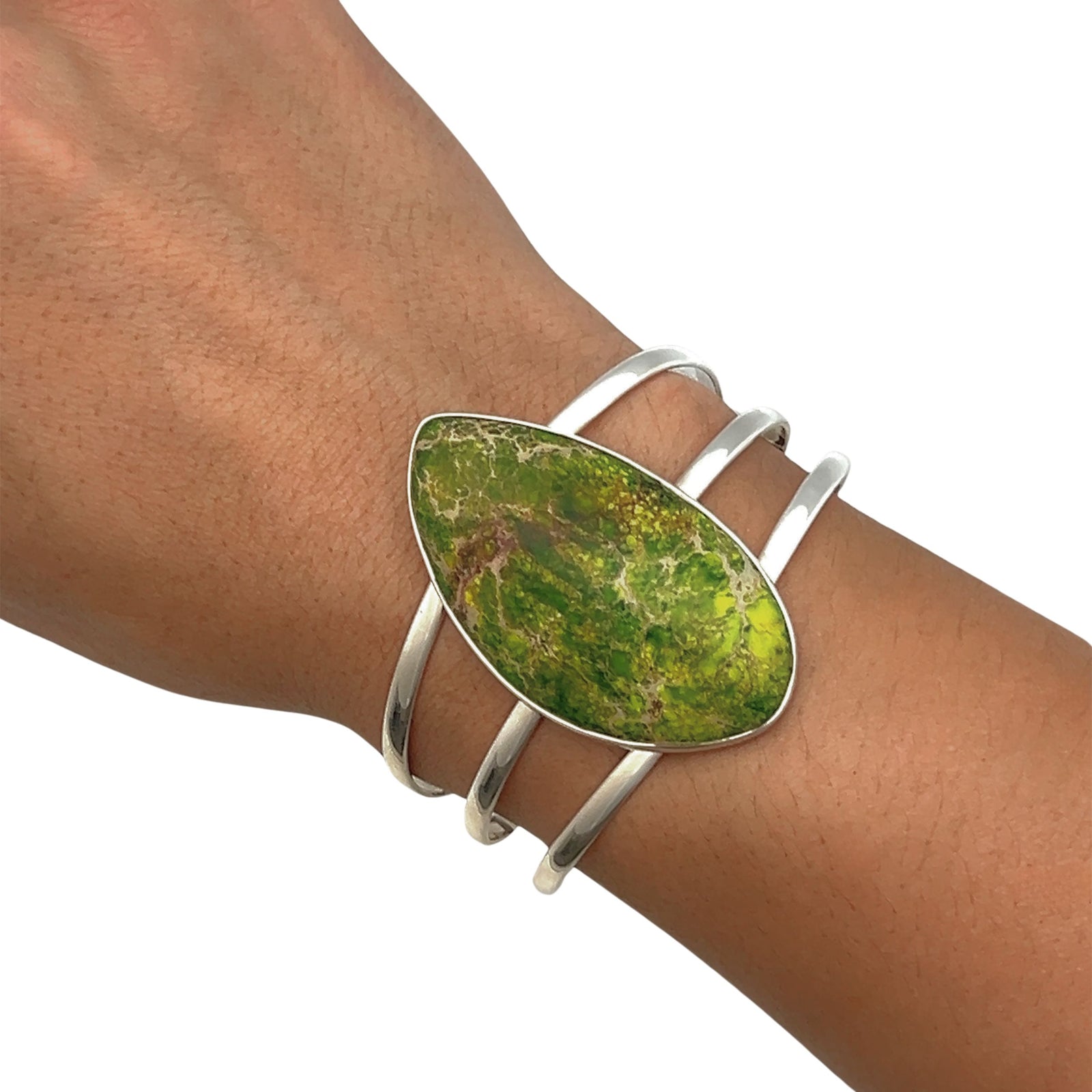 Sterling Silver Green Color-Enhanced Jasper Multi Band Cuff - Style #5 | Charles Albert Jewelry