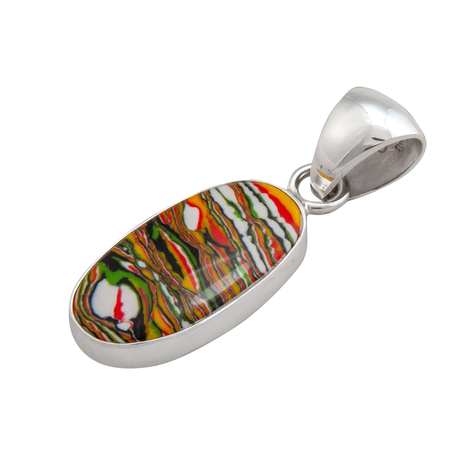 Sterling Silver Green Fordite Oval Pendant | Charles Albert Jewelry