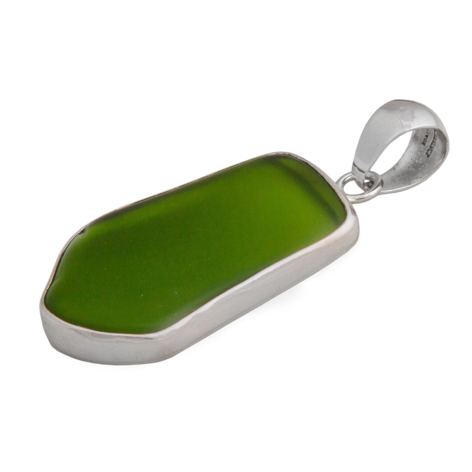 Sterling Silver Green Recycled Glass Pendant - Side View | Charles Albert Jewelry