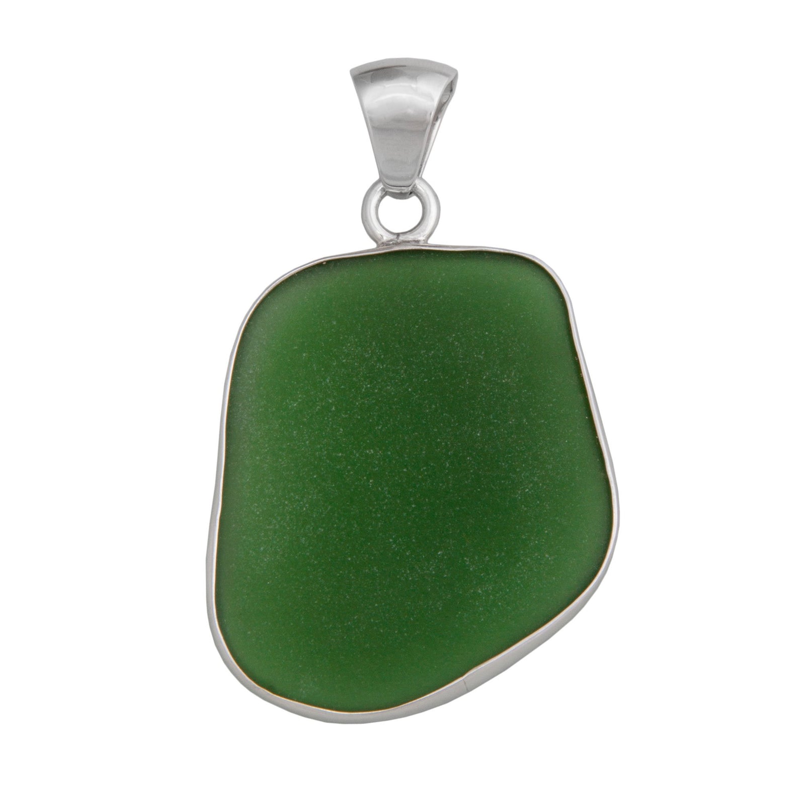 Sterling Silver Green Recycled Glass Pendant - Front View | Charles Albert Jewelry