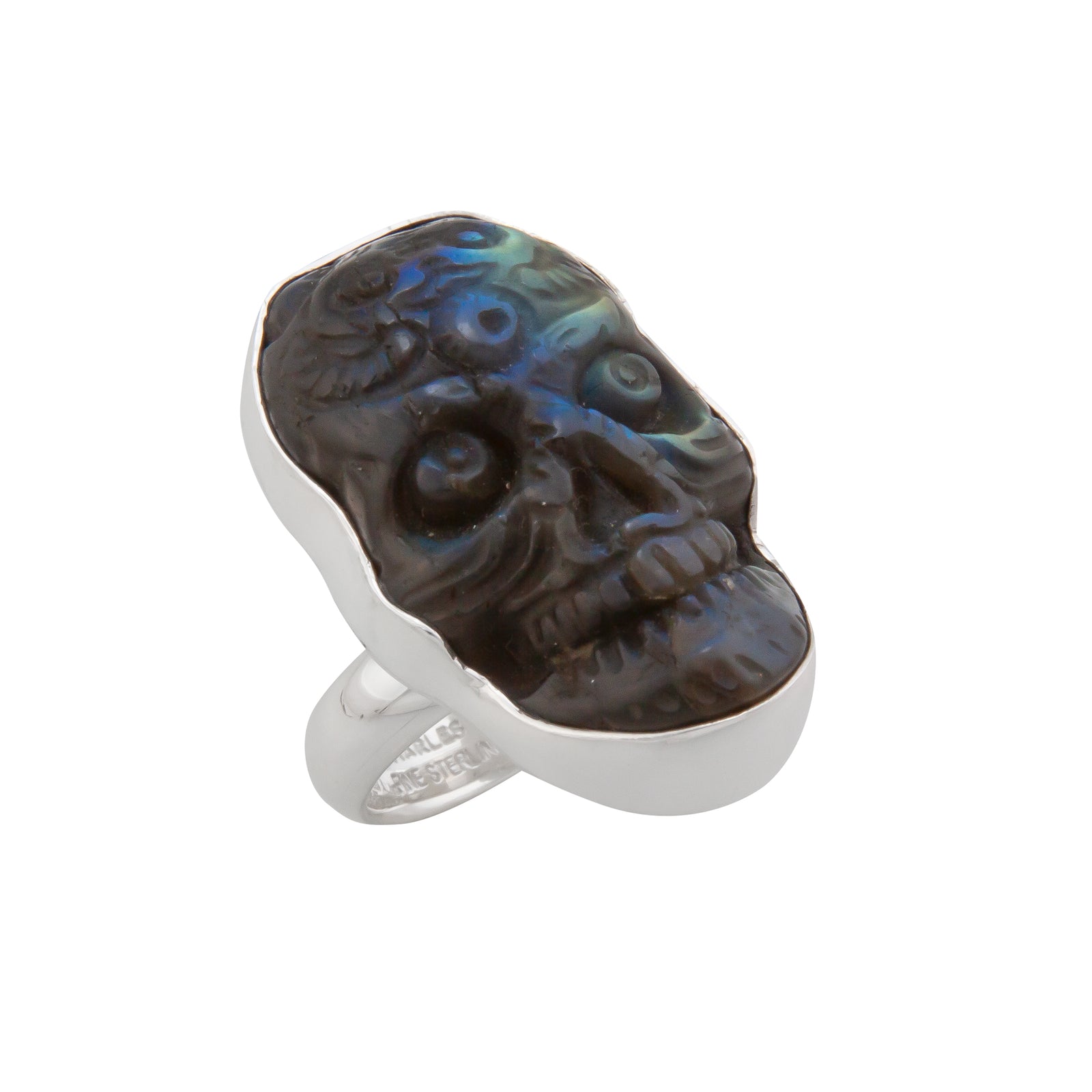 Sterling Silver Labradorite Sugar Skull Adjustable Ring | Charles Albert Jewelry