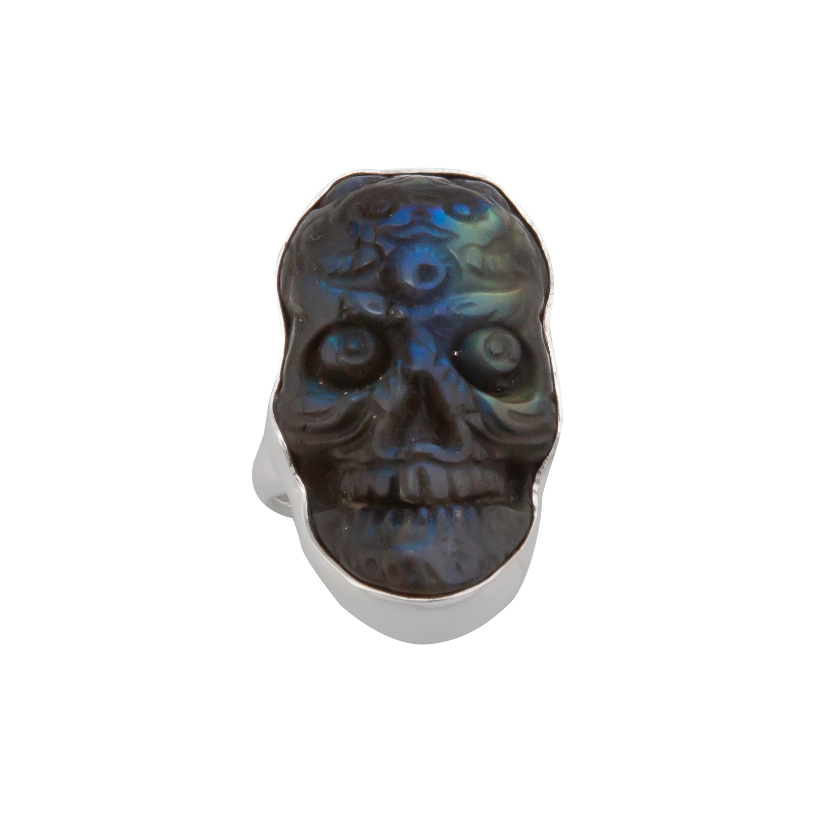 Sterling Silver Labradorite Sugar Skull Adjustable Ring | Charles Albert Jewelry