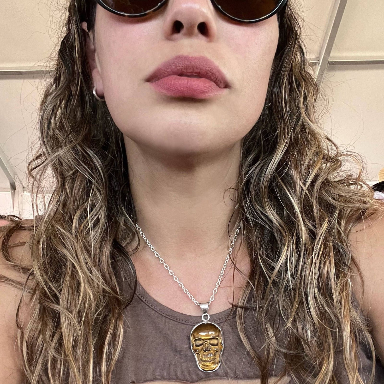 Sterling Silver Medium Tiger Eye Skull Pendant | Charles Albert Jewelry