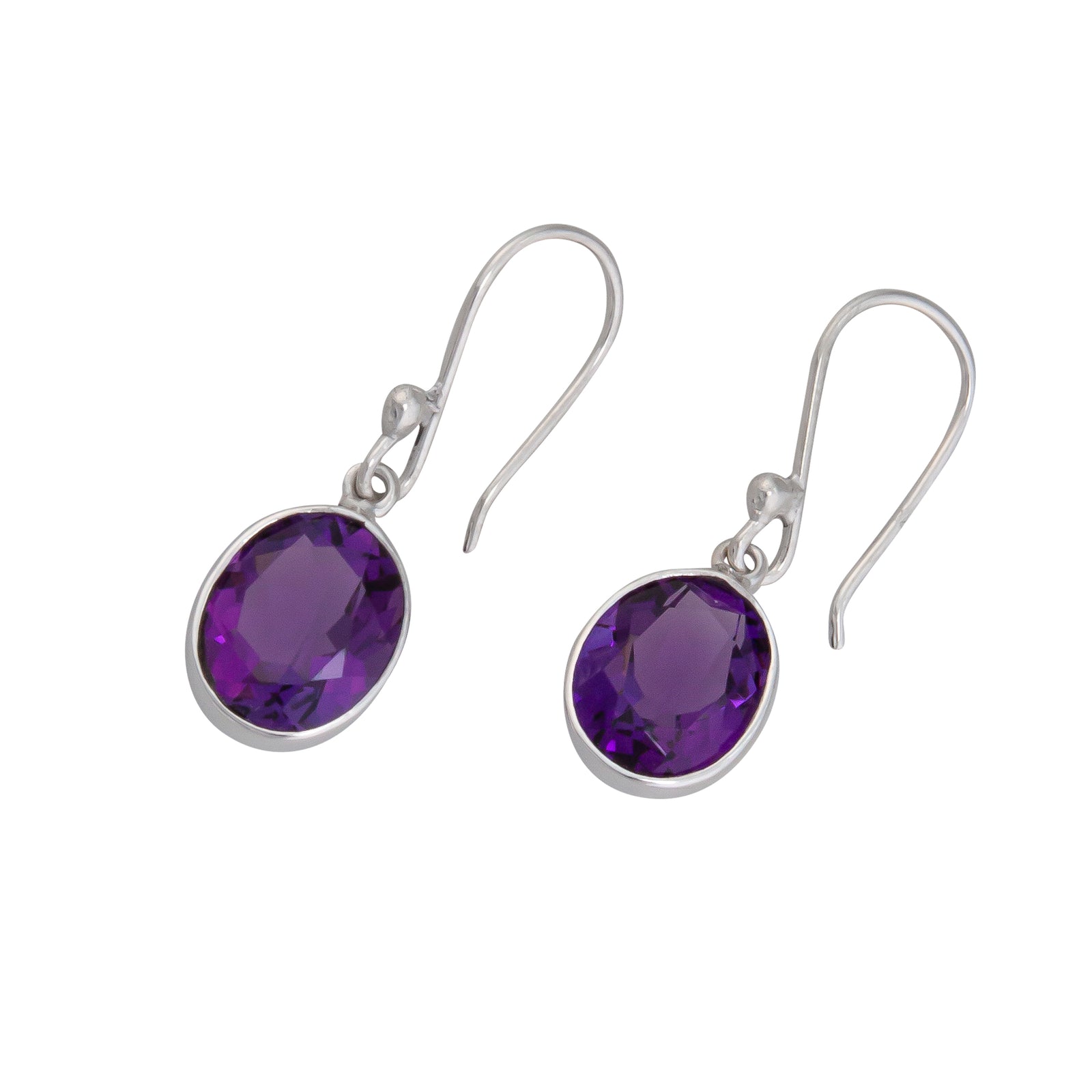 Sterling Silver Oval Amethyst Drop Earrings | Charles Albert Jewelry