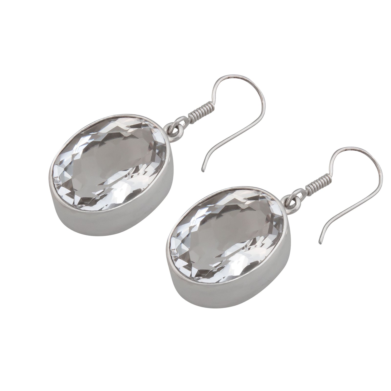 Sterling Silver Oval Clear Quartz Drop Earrings | Charles Albert Jewelry