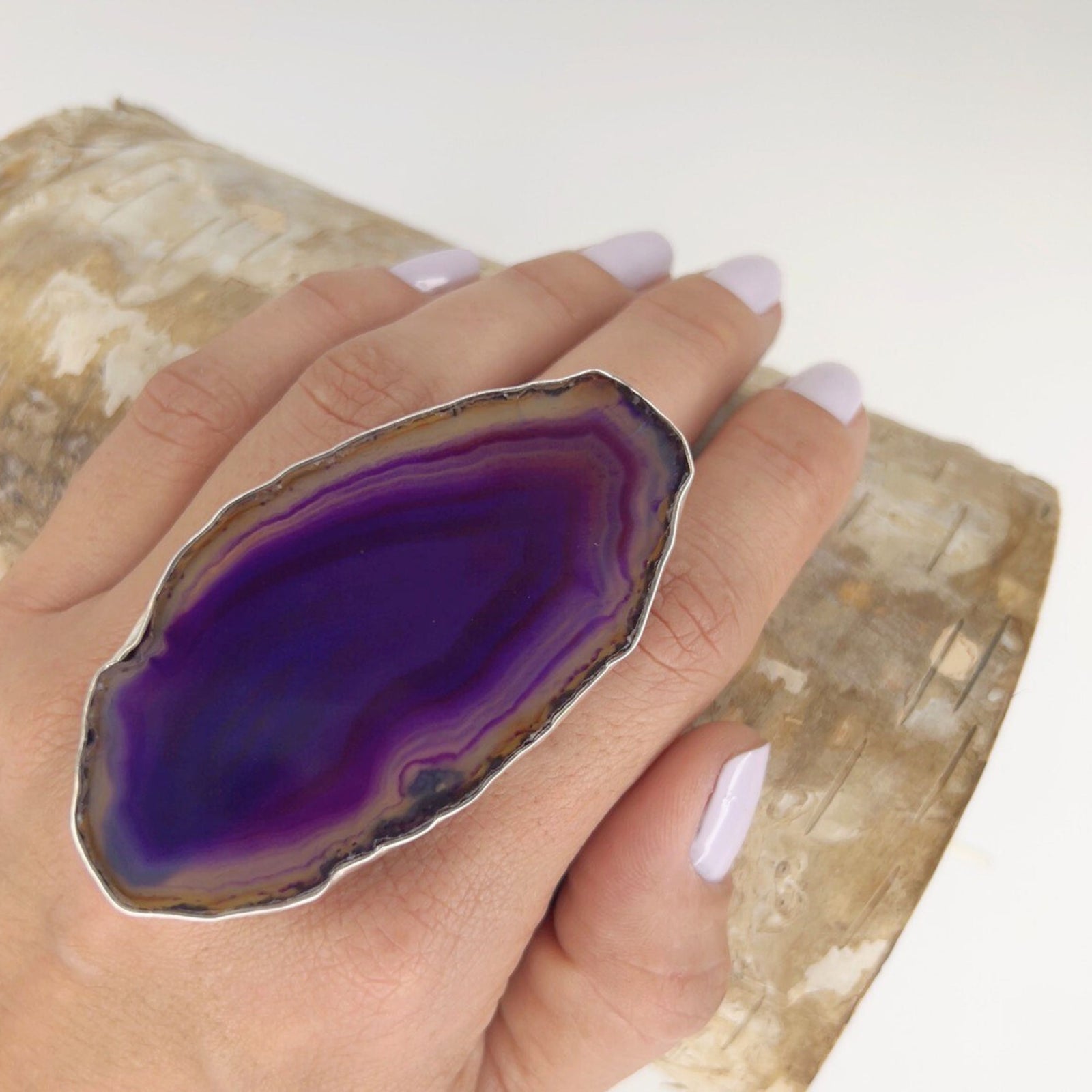 Sterling Silver Purple Agate Slice Adjustable Ring - Style #3 | Charles Albert Jewelry