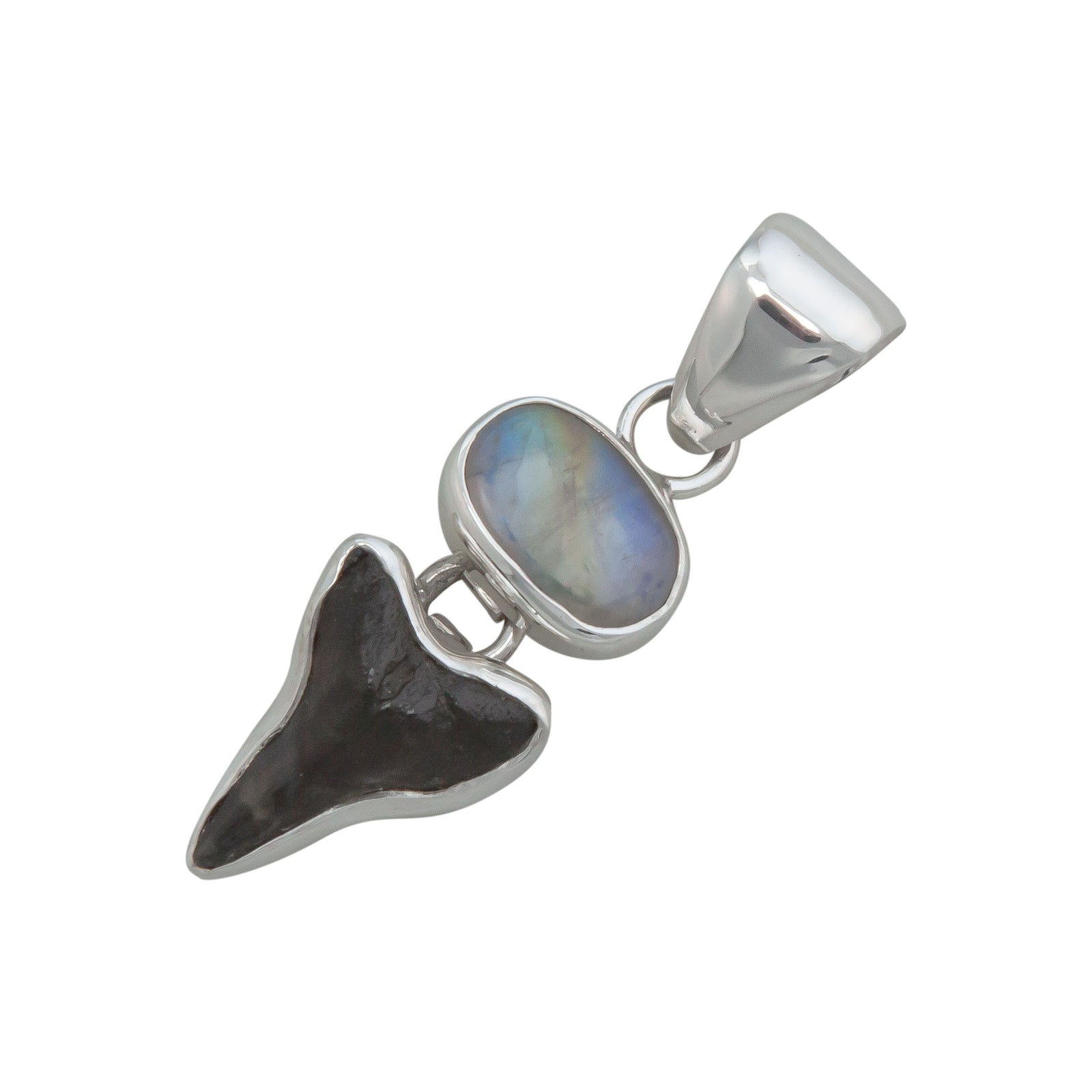 Sterling Silver Rainbow Moonstone & Shark Tooth Pendant | Charles Albert Jewelry