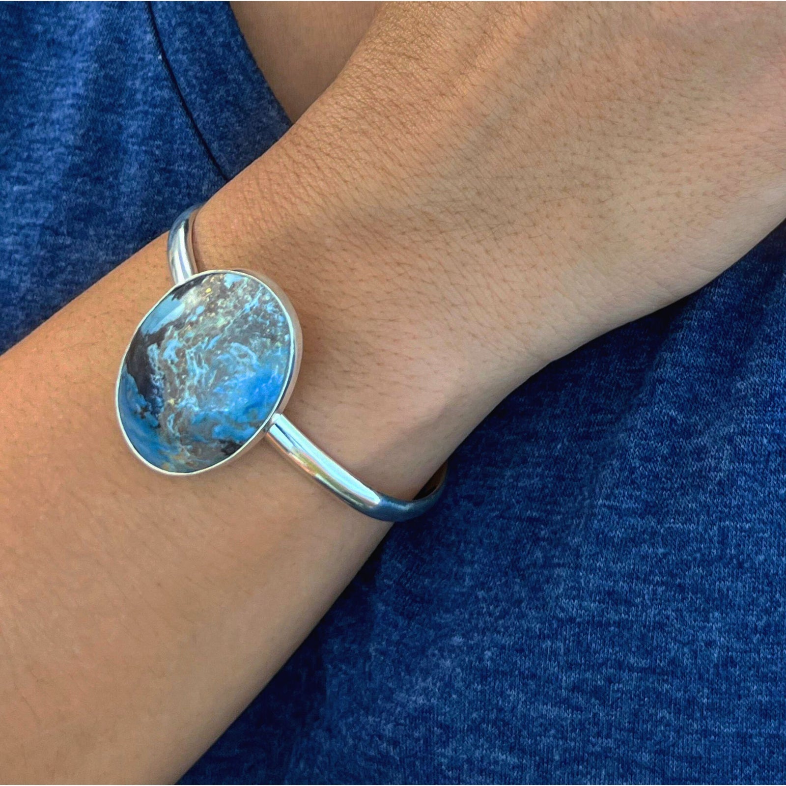 Sterling Silver Aztec Lapis Mini Cuff | Charles Albert Jewelry