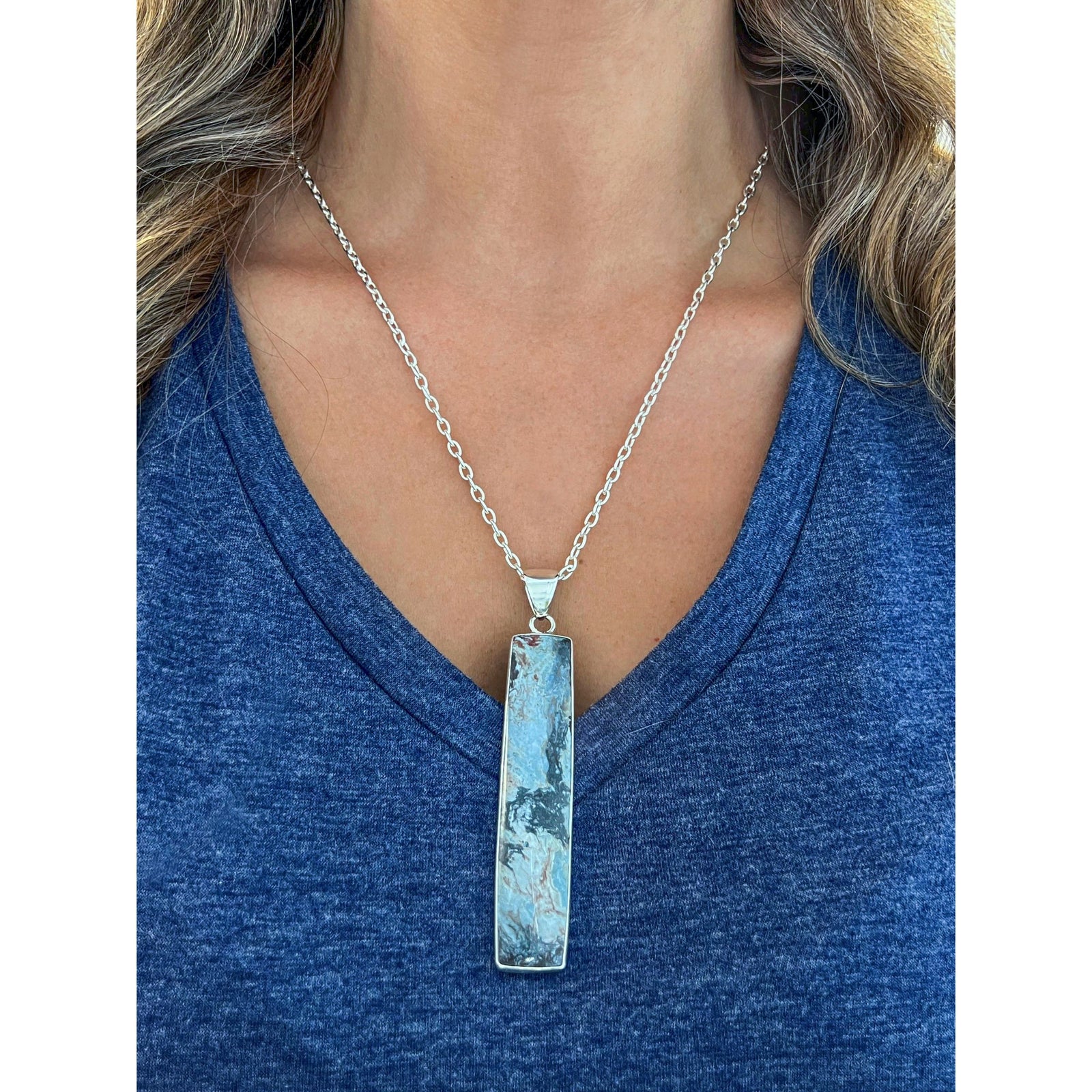 Sterling Silver Rectangle Aztec Lapis Pendant | Charles Albert Jewelry