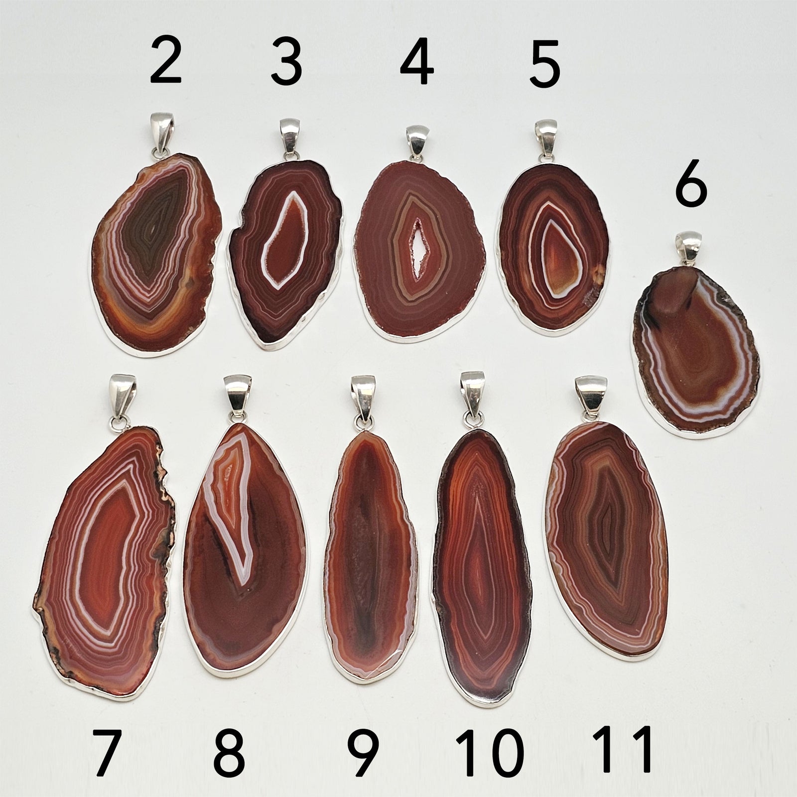 Sterling Silver Rust Agate Slice Pendant - Styles 2 to 11 | Charles Albert Jewelry