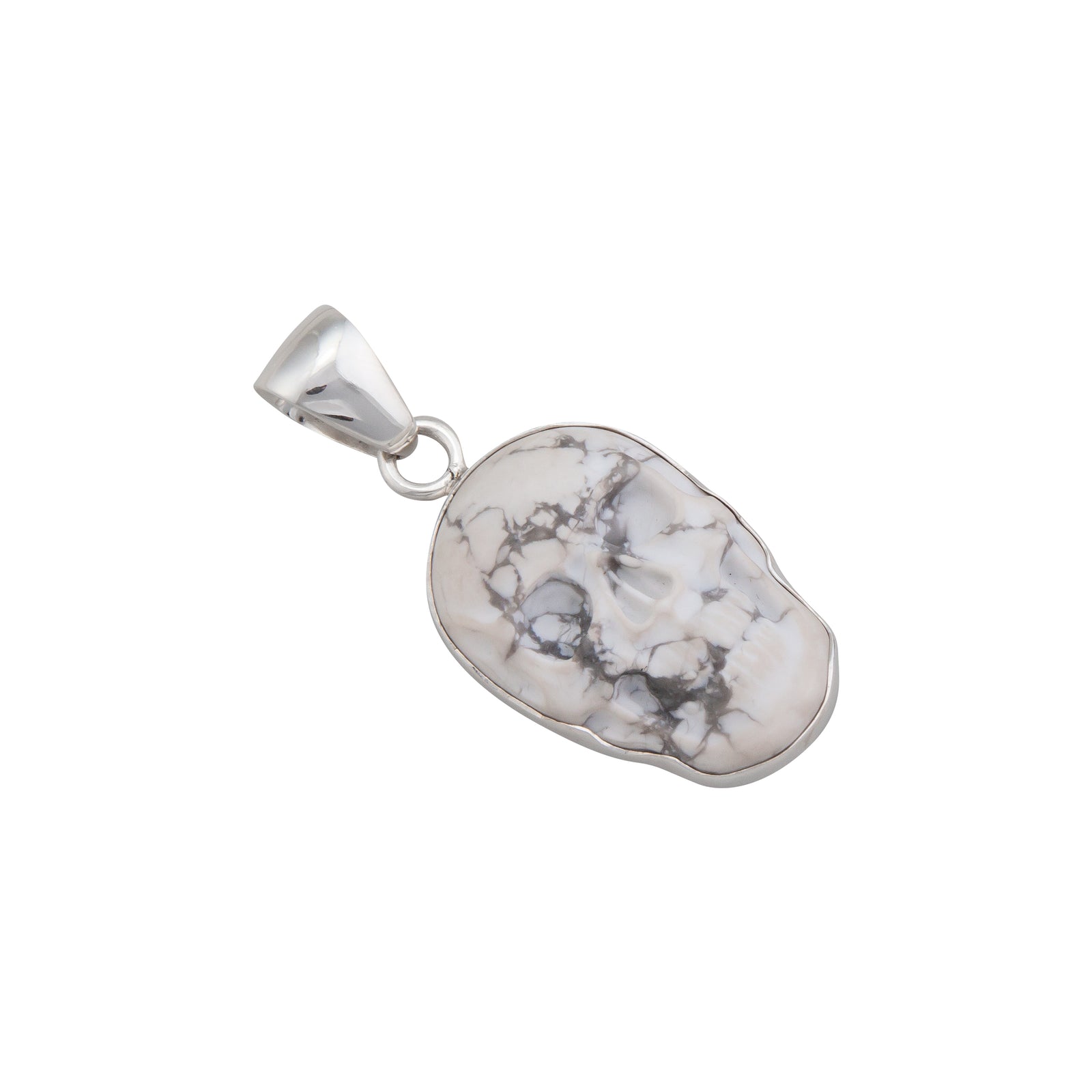 Sterling Silver Small Skull Pendant - Howlite | Charles Albert Jewelry