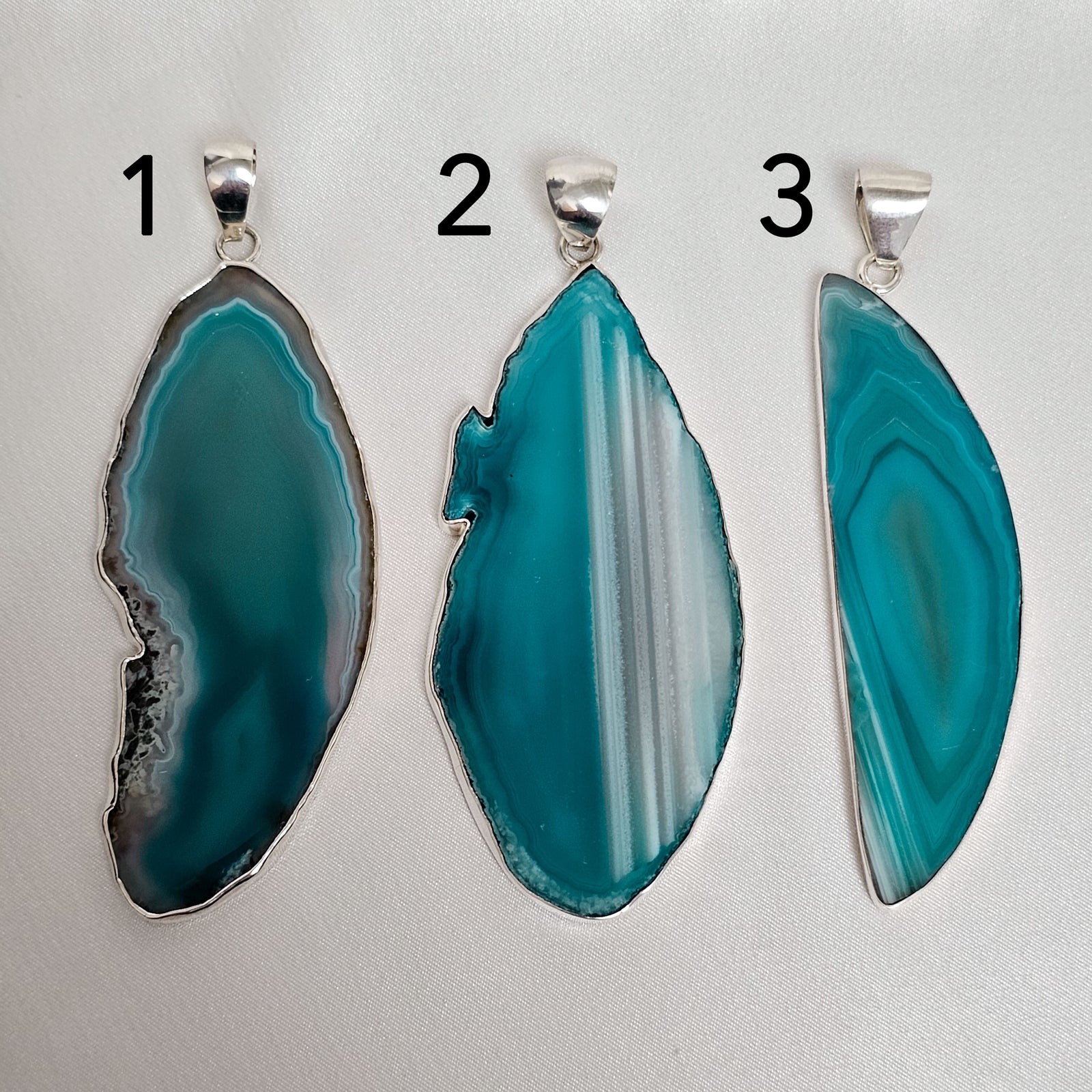 Sterling Silver Teal Agate Slice Pendant | Charles Albert Jewelry