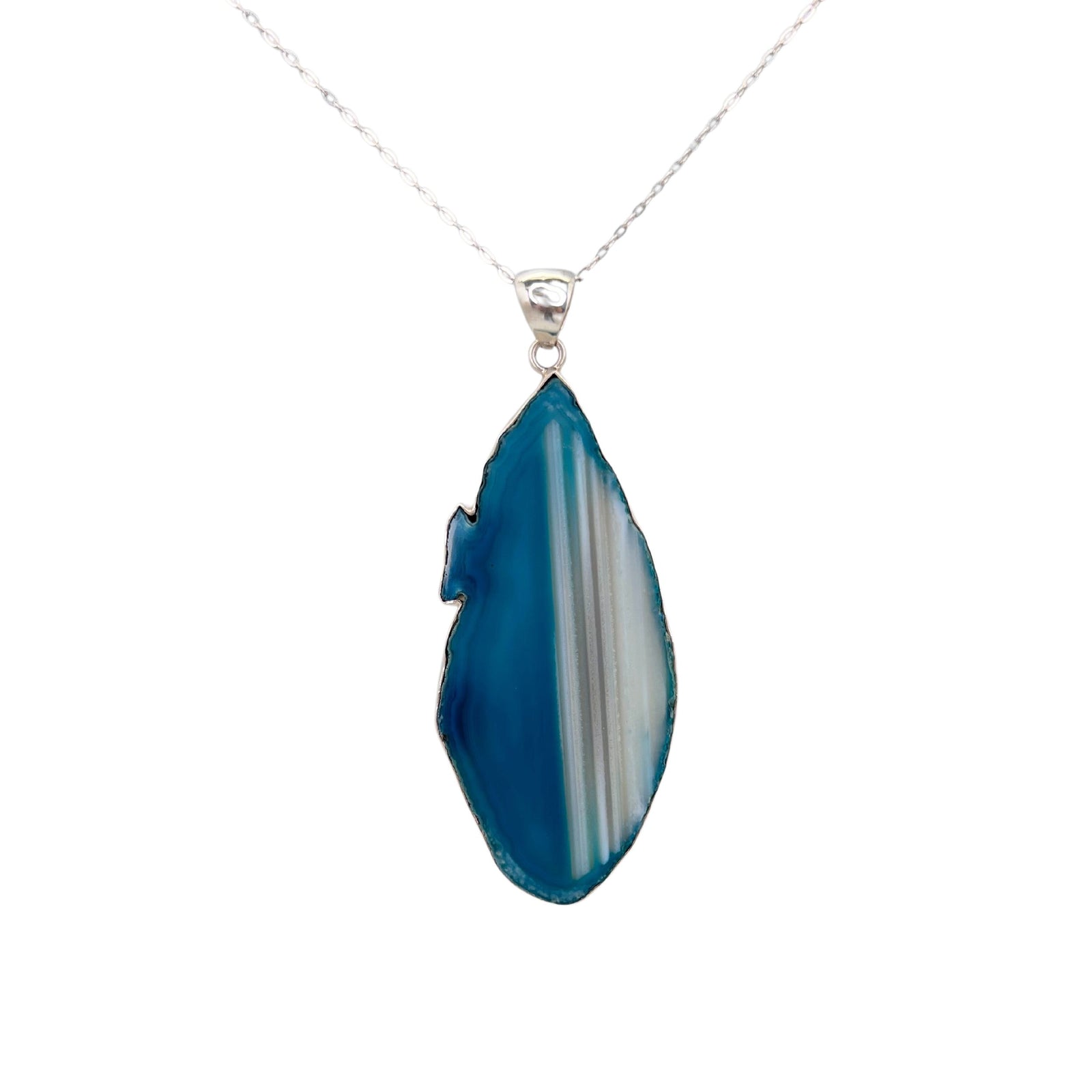 Sterling Silver Teal Agate Slice Pendant - Style #2 | Charles Albert Jewelry
