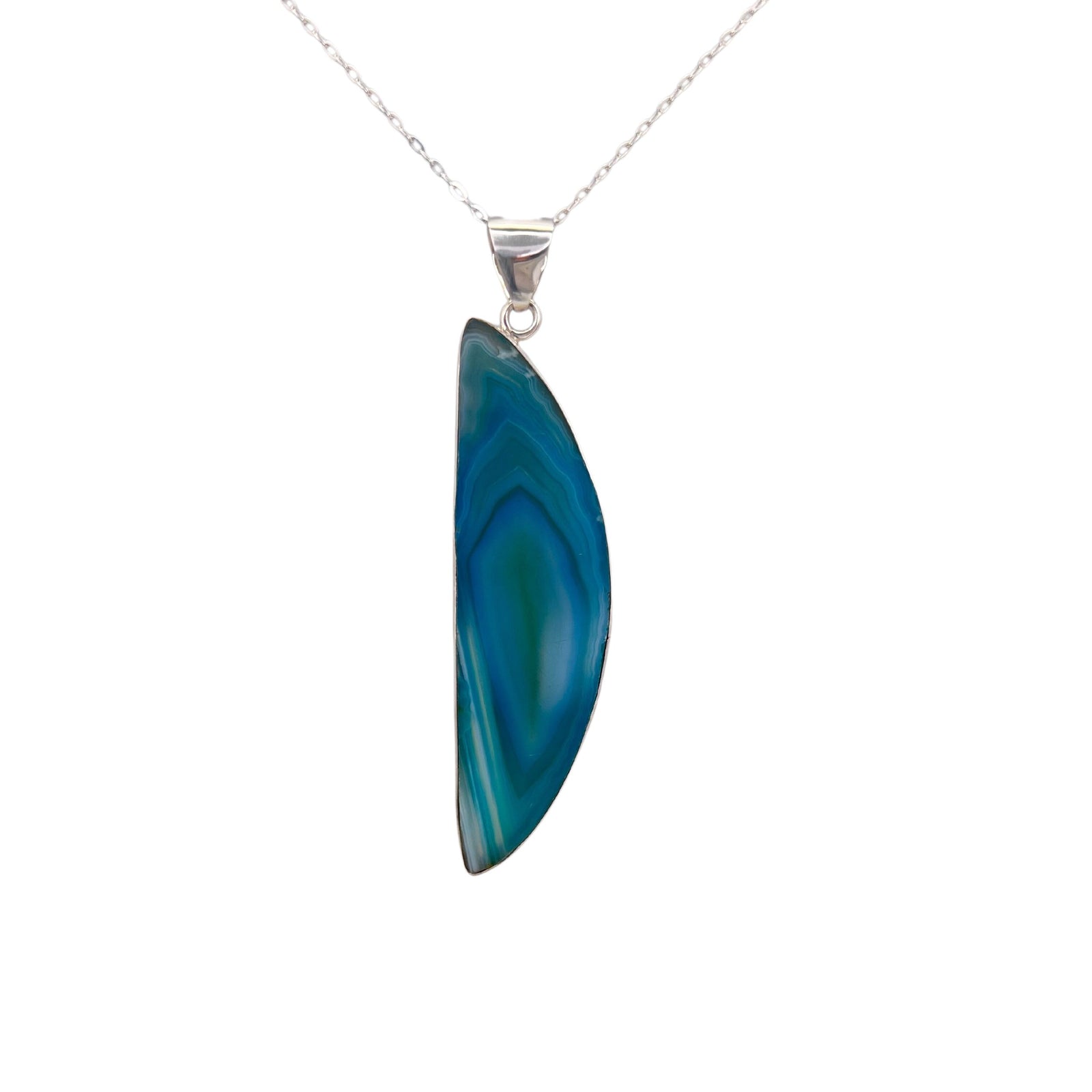 Sterling Silver Teal Agate Slice Pendant - Style #3 | Charles Albert Jewelry