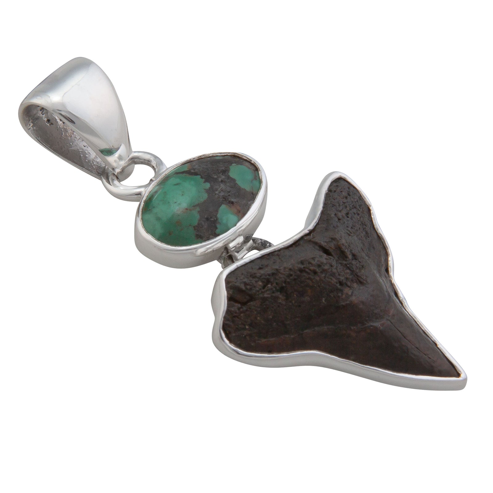 Sterling Silver Turquoise & Shark Tooth Pendant | Charles Albert Jewelry