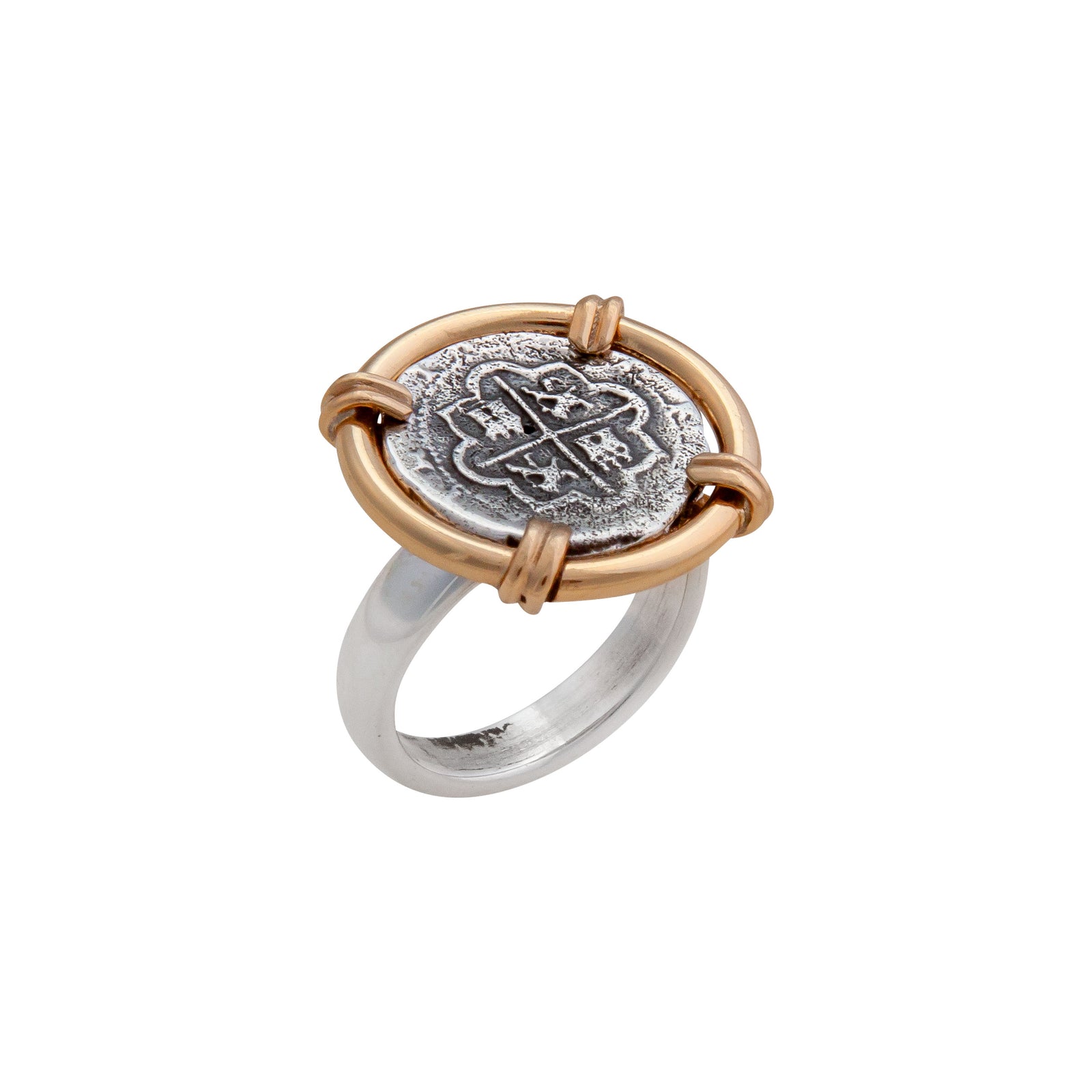 Sterling Silver and Alchemia Spanish Coin Prong Set Adjustable Ring | Charles Albert Jewelry