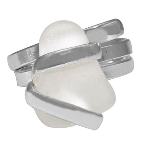 White Pompano Beach Glass Freeform Ring | Charles Albert Jewelry