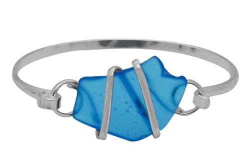 Charles Albert Jewelry - Blue Pompano Beach Glass Bangle with Latch - Front View