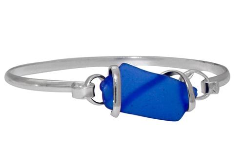 Charles Albert Jewelry - Cobalt Blue Pompano Beach Glass Bangle with Latch - Back View