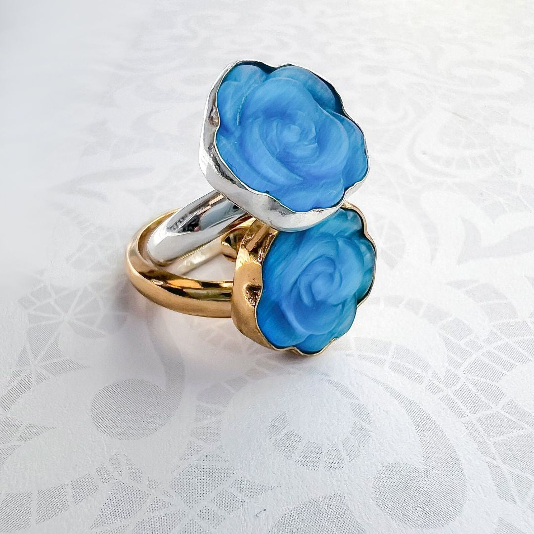 Alchemia Blue Rose Fiber Optic Petite Adjustable Ring