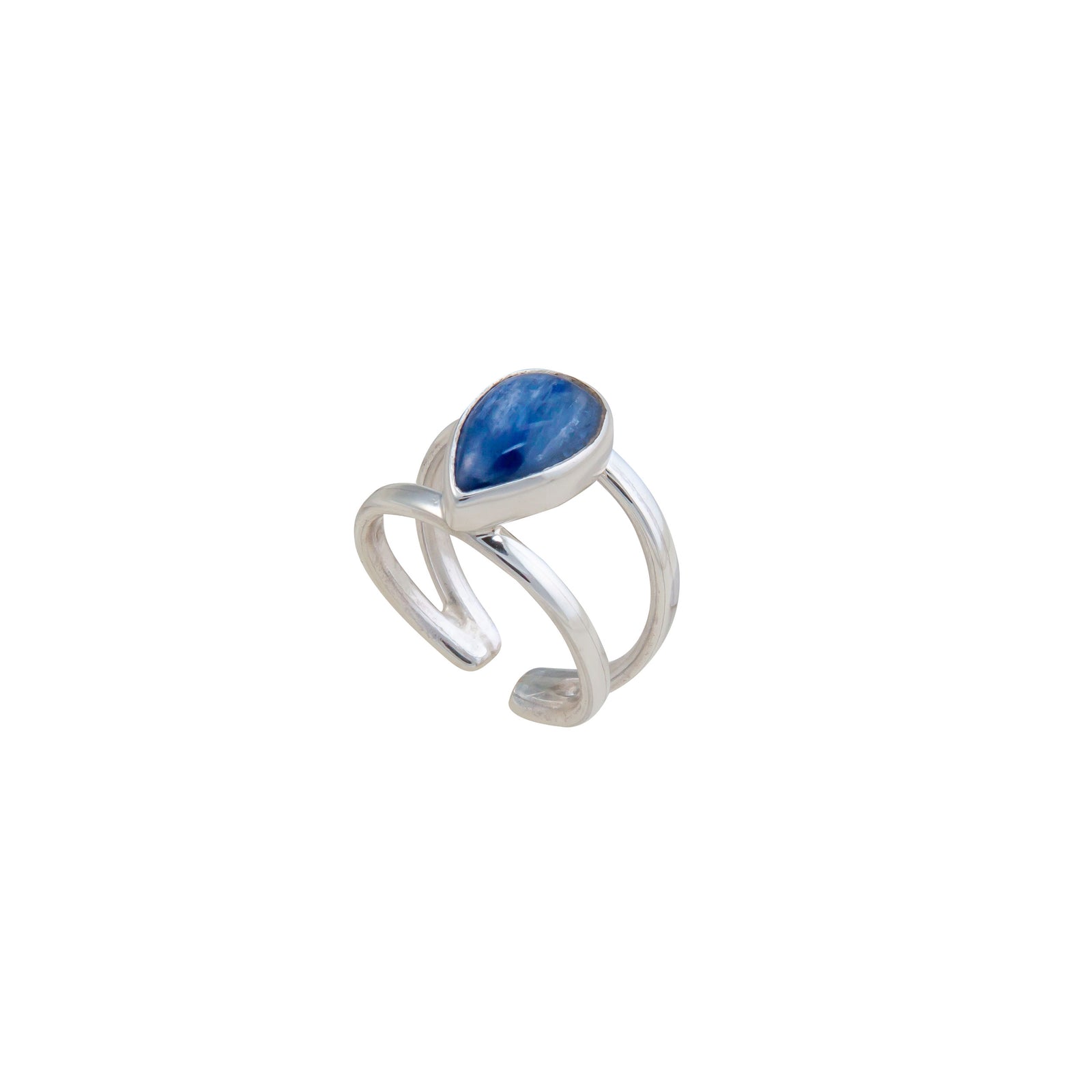 Sterling Silver Kyanite Teardrop Adjustable Cuff Ring | Charles Albert Jewelry