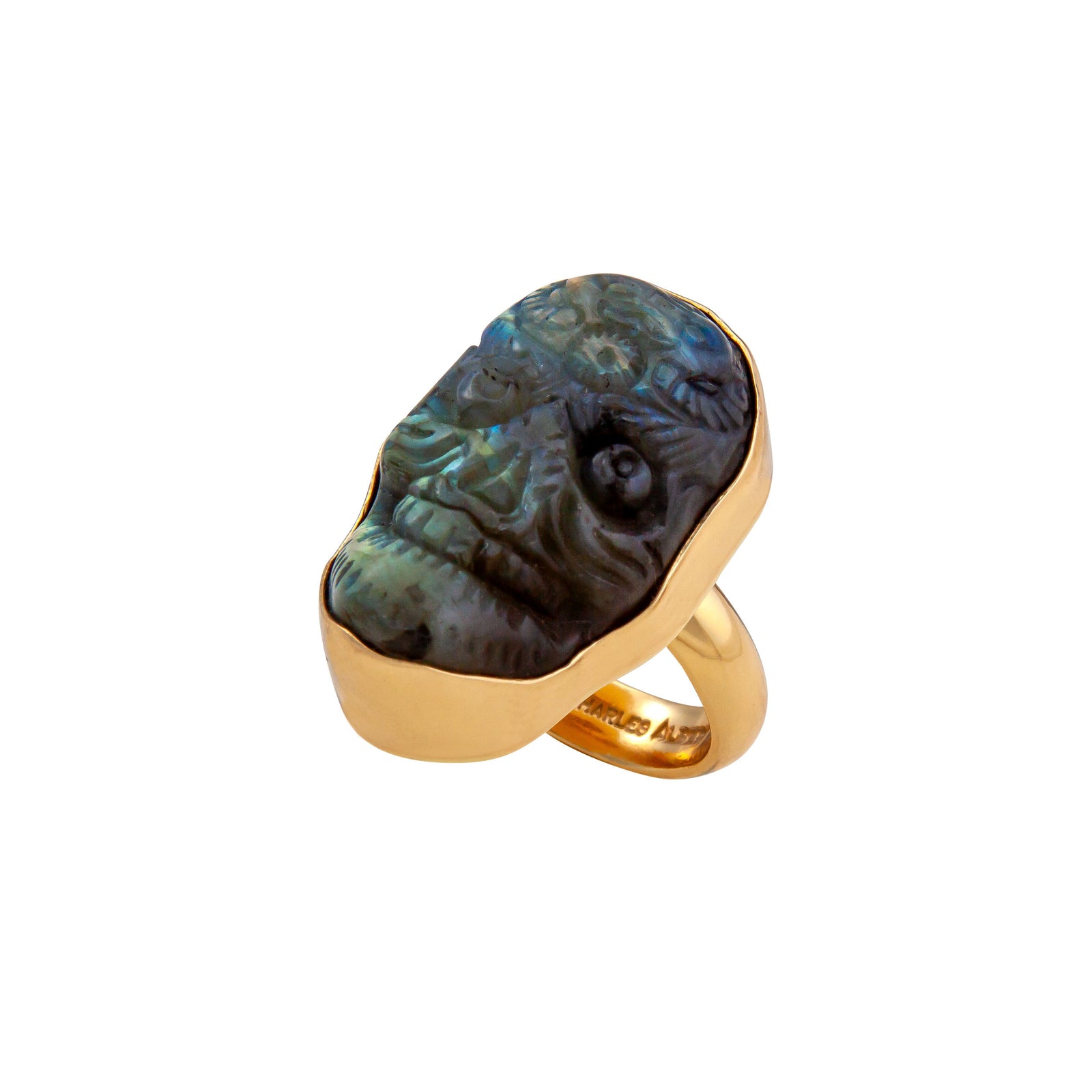 Alchemia Labradorite Sugar Skull Adjustable Ring | Charles Albert Jewelry