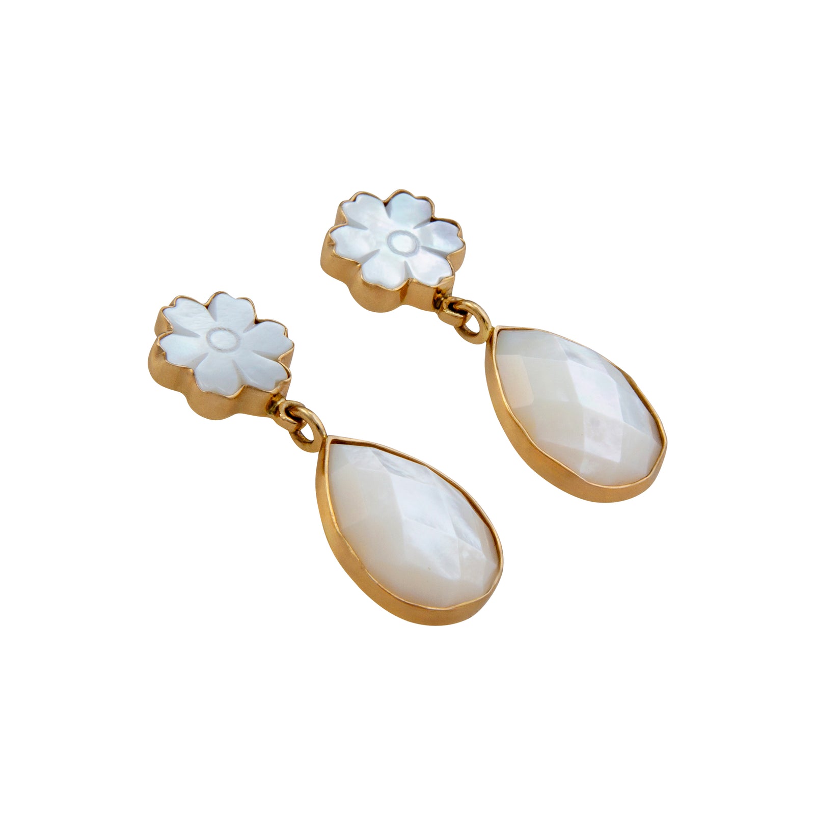 Alchemia Mother of Pearl Flower Teardrop Post Earrings | Charles Albert Jewelry