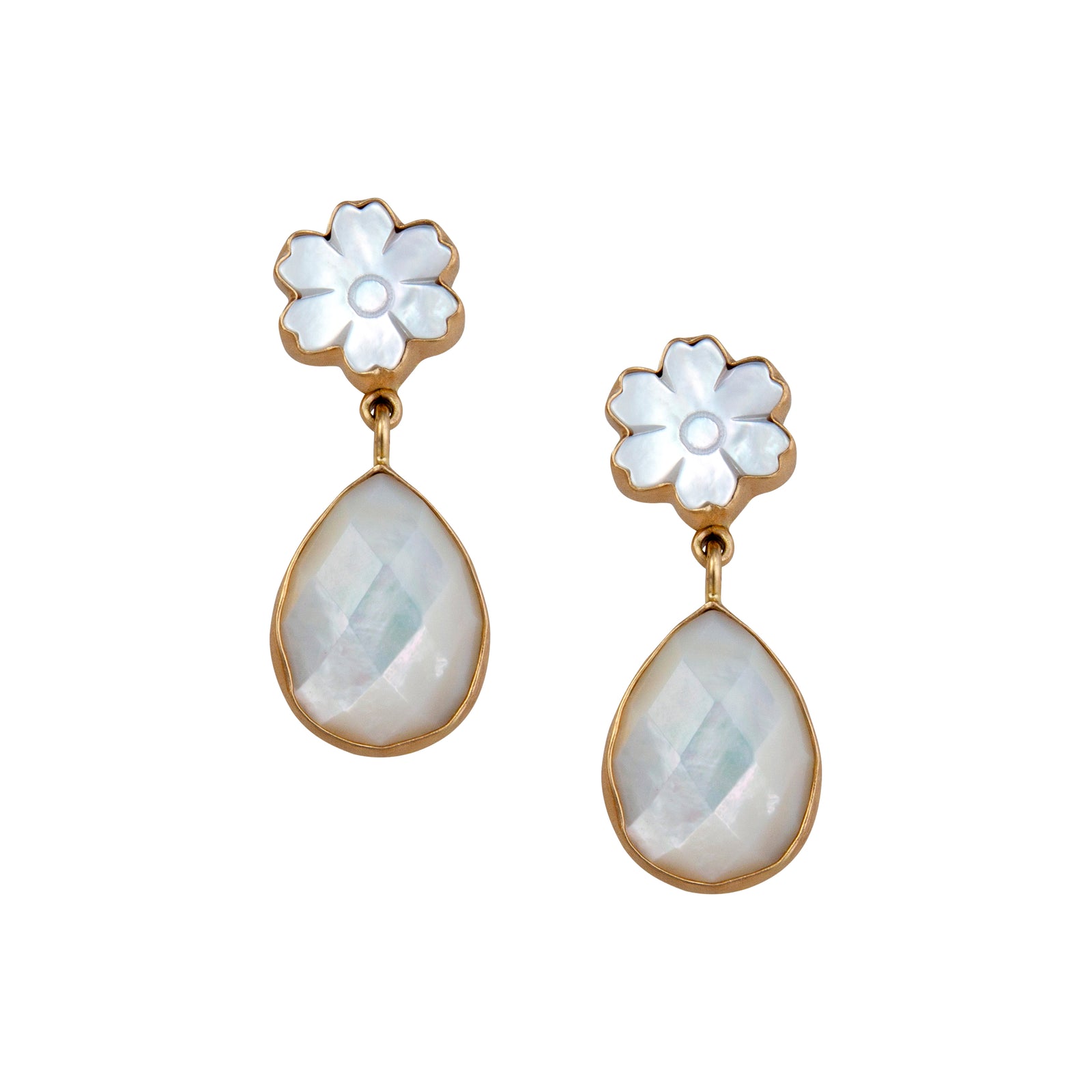Alchemia Mother of Pearl Flower Teardrop Post Earrings | Charles Albert Jewelry