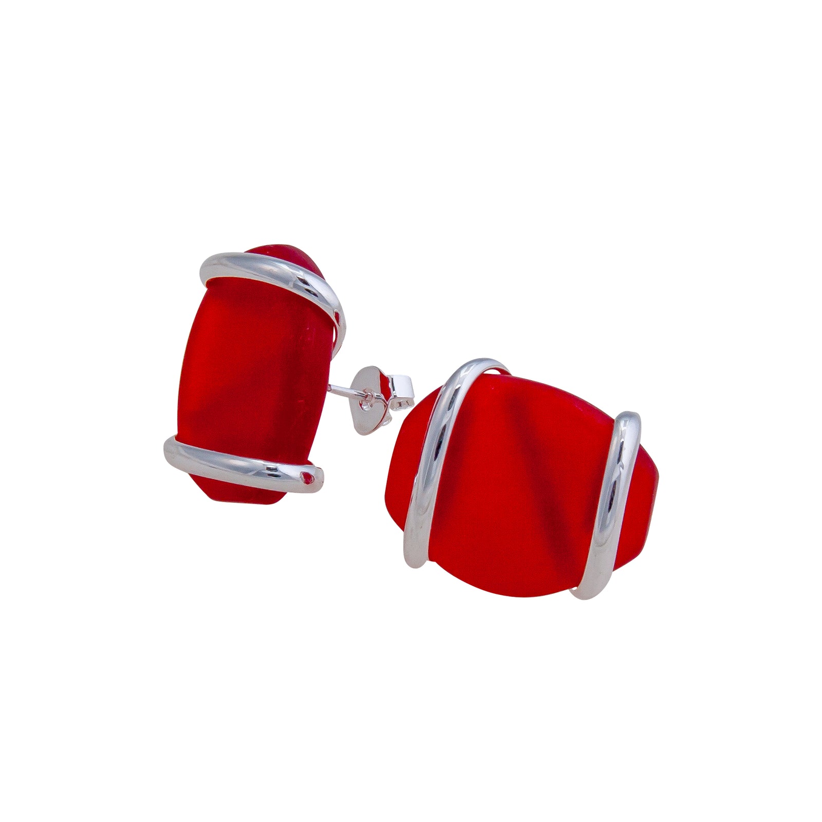 Red Pompano Beach Glass Freeform Post Earring | Charles Albert Jewelry
