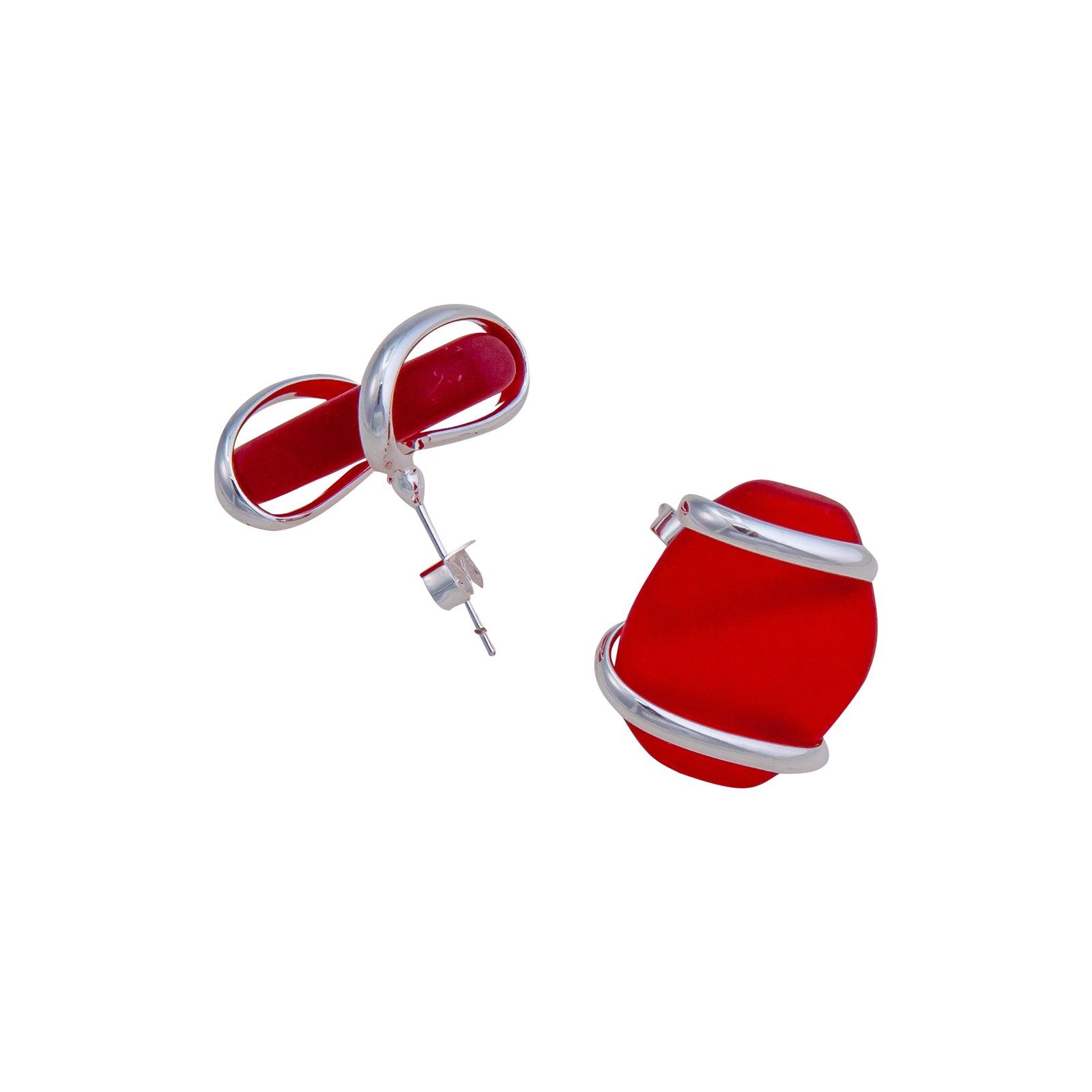 Red Pompano Beach Glass Freeform Post Earring | Charles Albert Jewelry