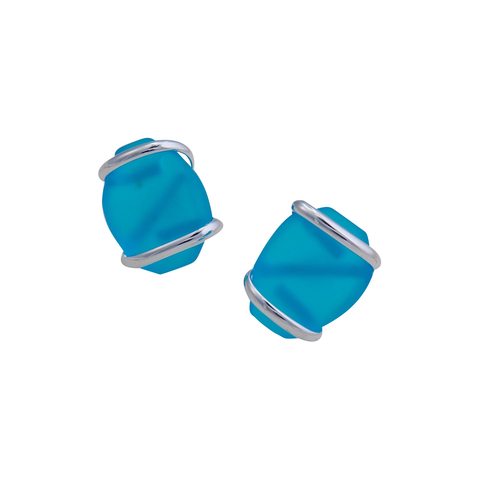 Blue Pompano Beach Glass Freeform Post Earring | Charles Albert Jewelry