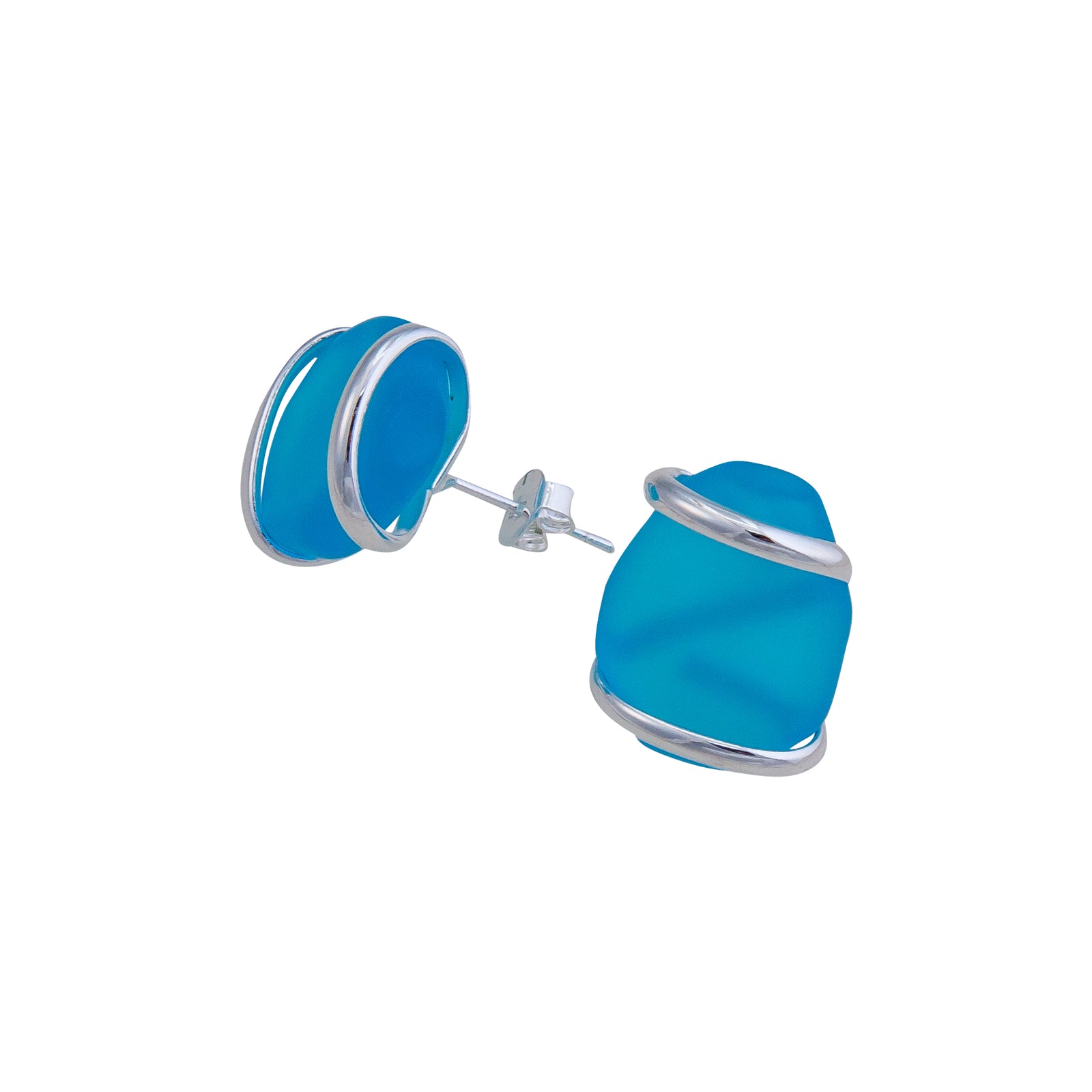 Blue Pompano Beach Glass Freeform Post Earring | Charles Albert Jewelry