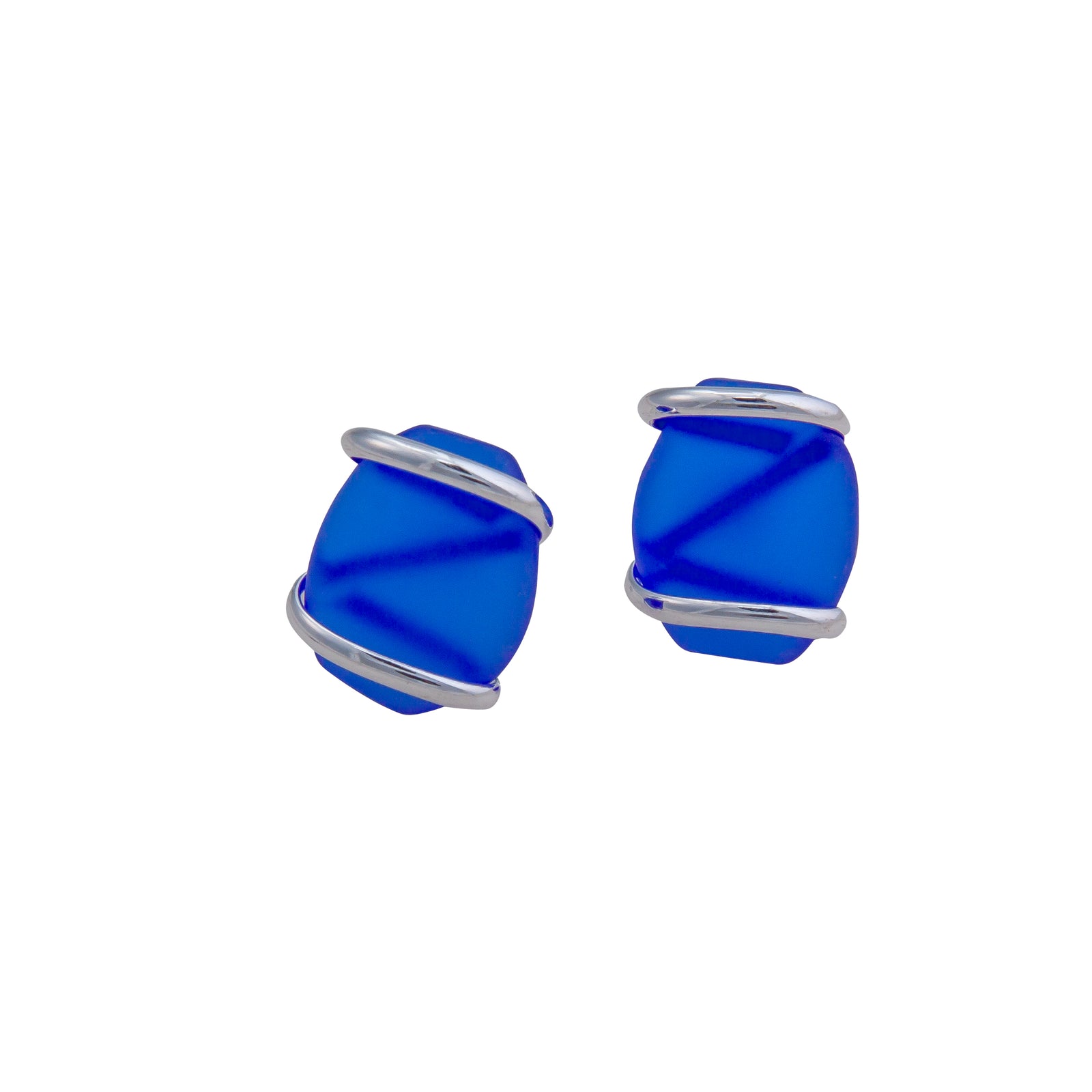 Cobalt Blue Pompano Beach Glass Freeform Post Earring | Charles Albert Jewelry