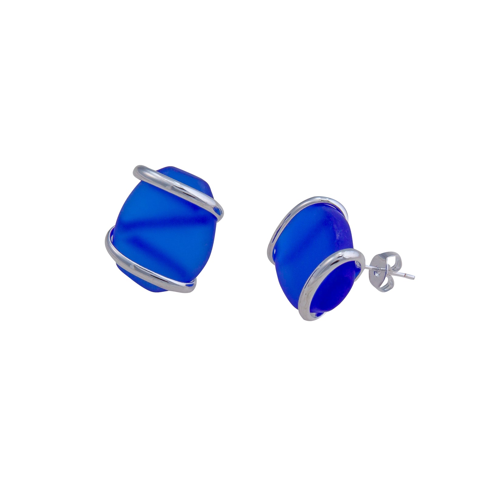 Cobalt Blue Pompano Beach Glass Freeform Post Earring | Charles Albert Jewelry