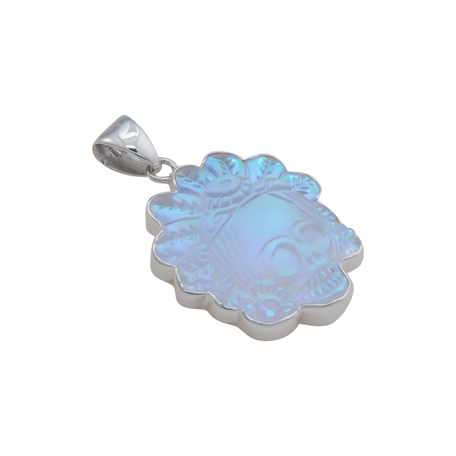 Sterling Silver Luminite Headdress Skull Pendant | Charles Albert Jewelry