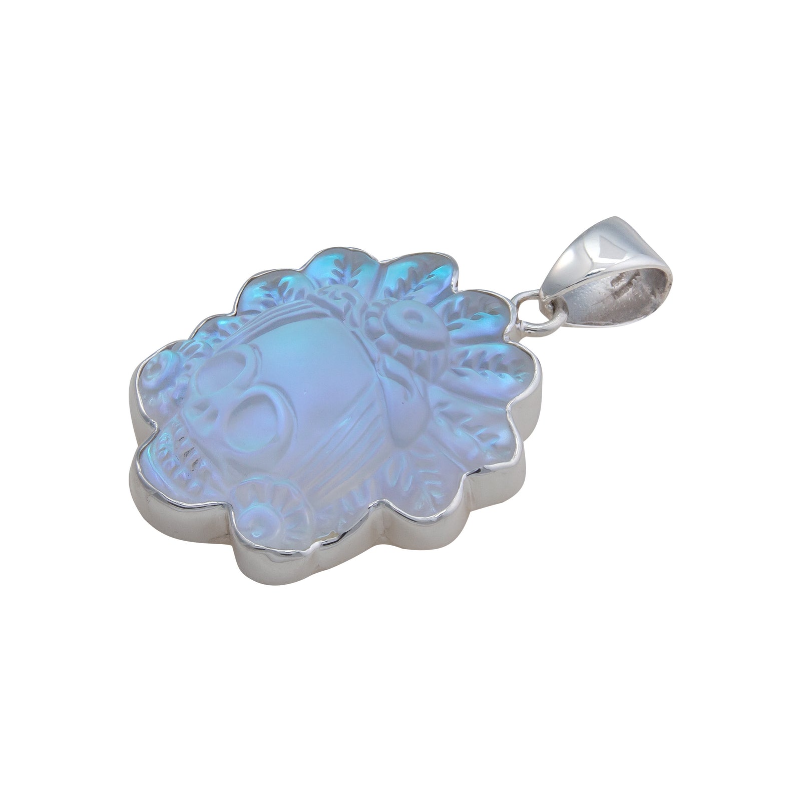 Sterling Silver Luminite Headdress Skull Pendant | Charles Albert Jewelry