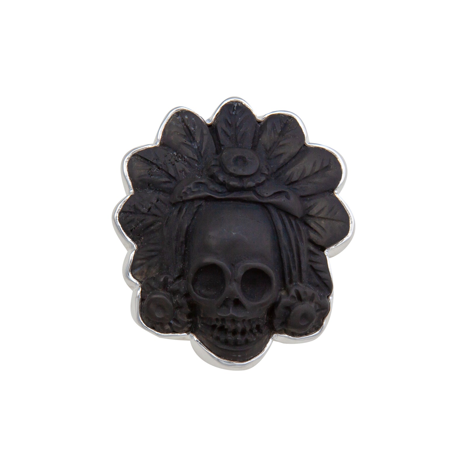 Sterling Silver Obsidian Headdress Skull Adjustable Ring | Charles Albert Jewelry