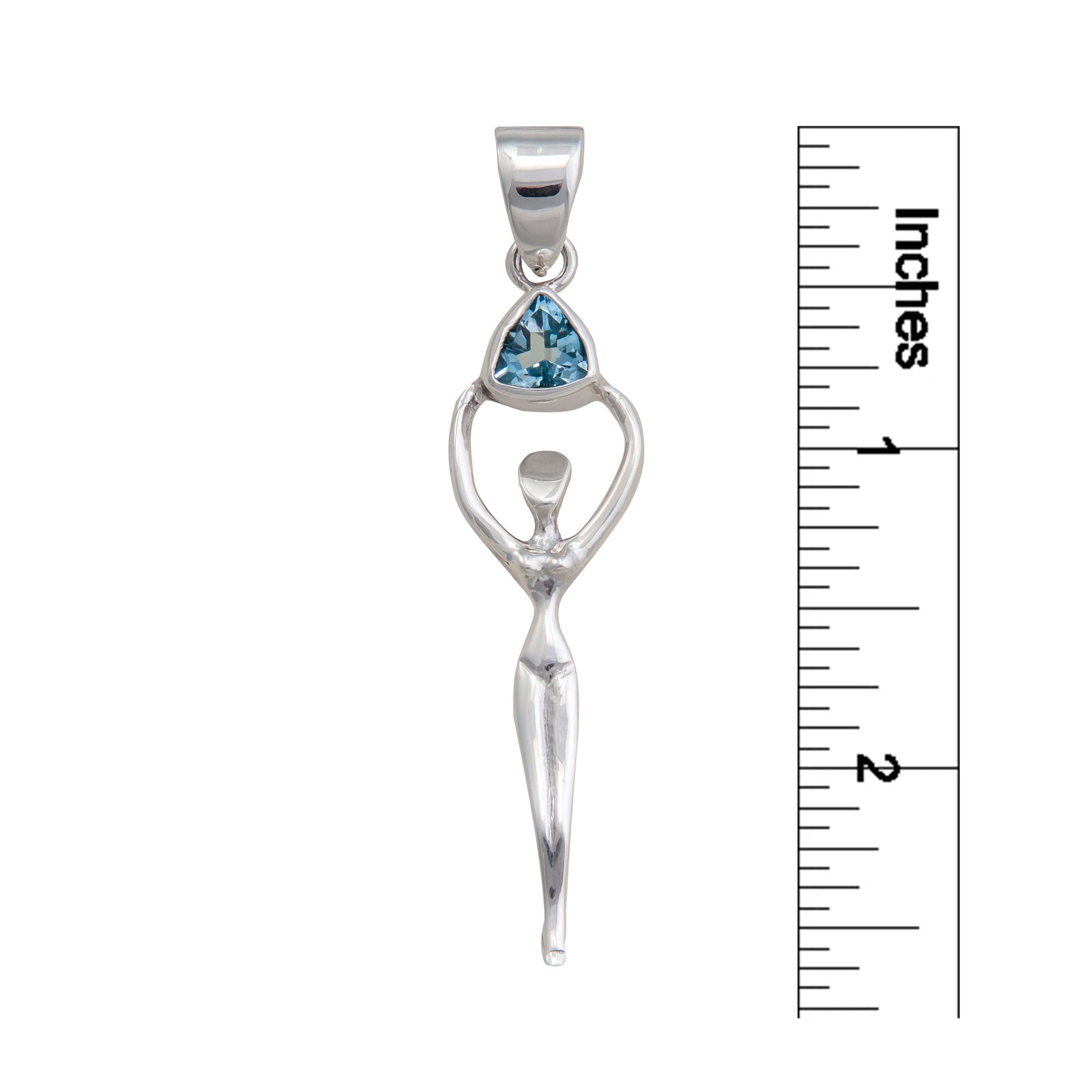Sterling Silver Blue Topaz Trillion Goddess Pendant | Charles Albert Jewelry