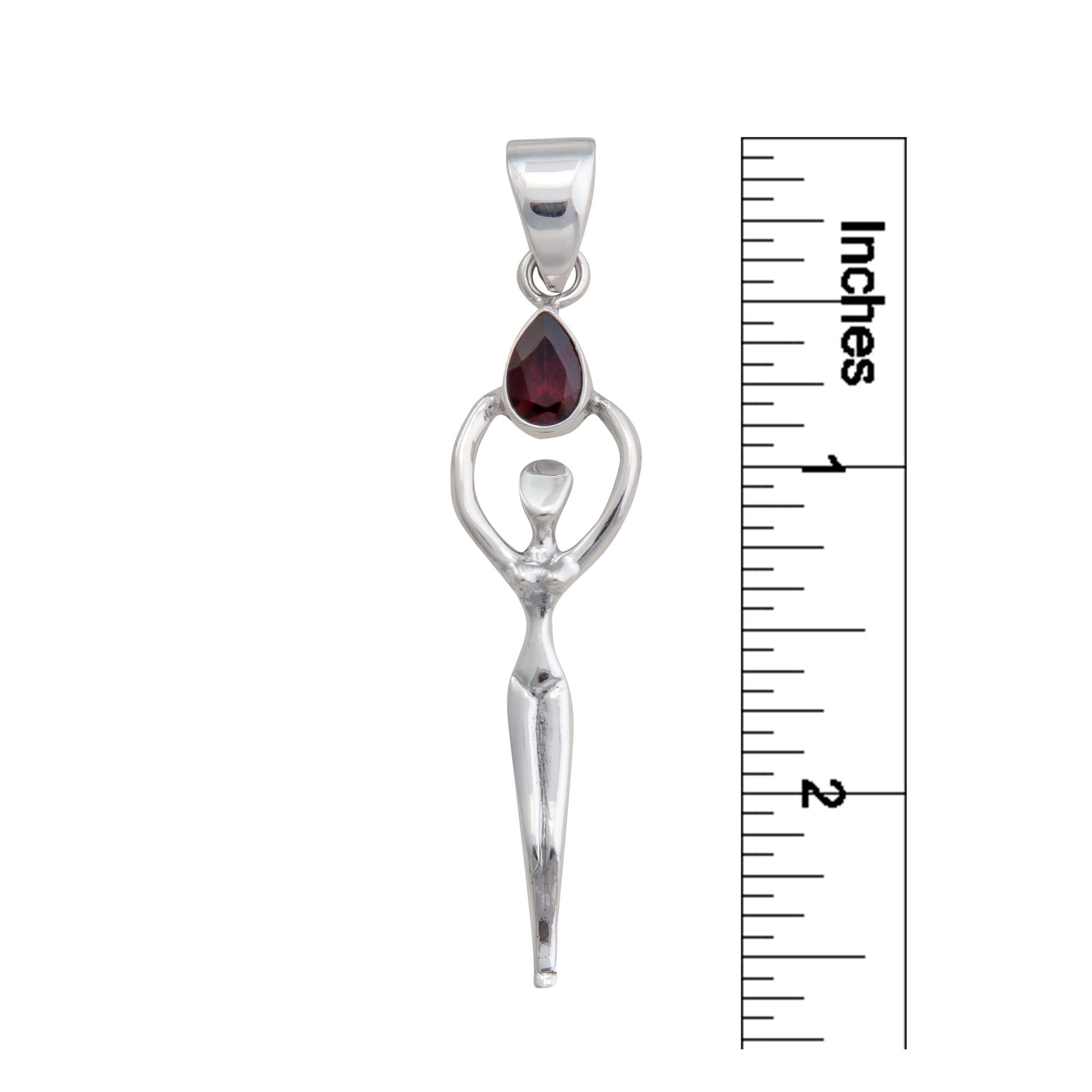 Sterling Silver Garnet Teardrop Goddess Pendant | Charles Albert Jewelry